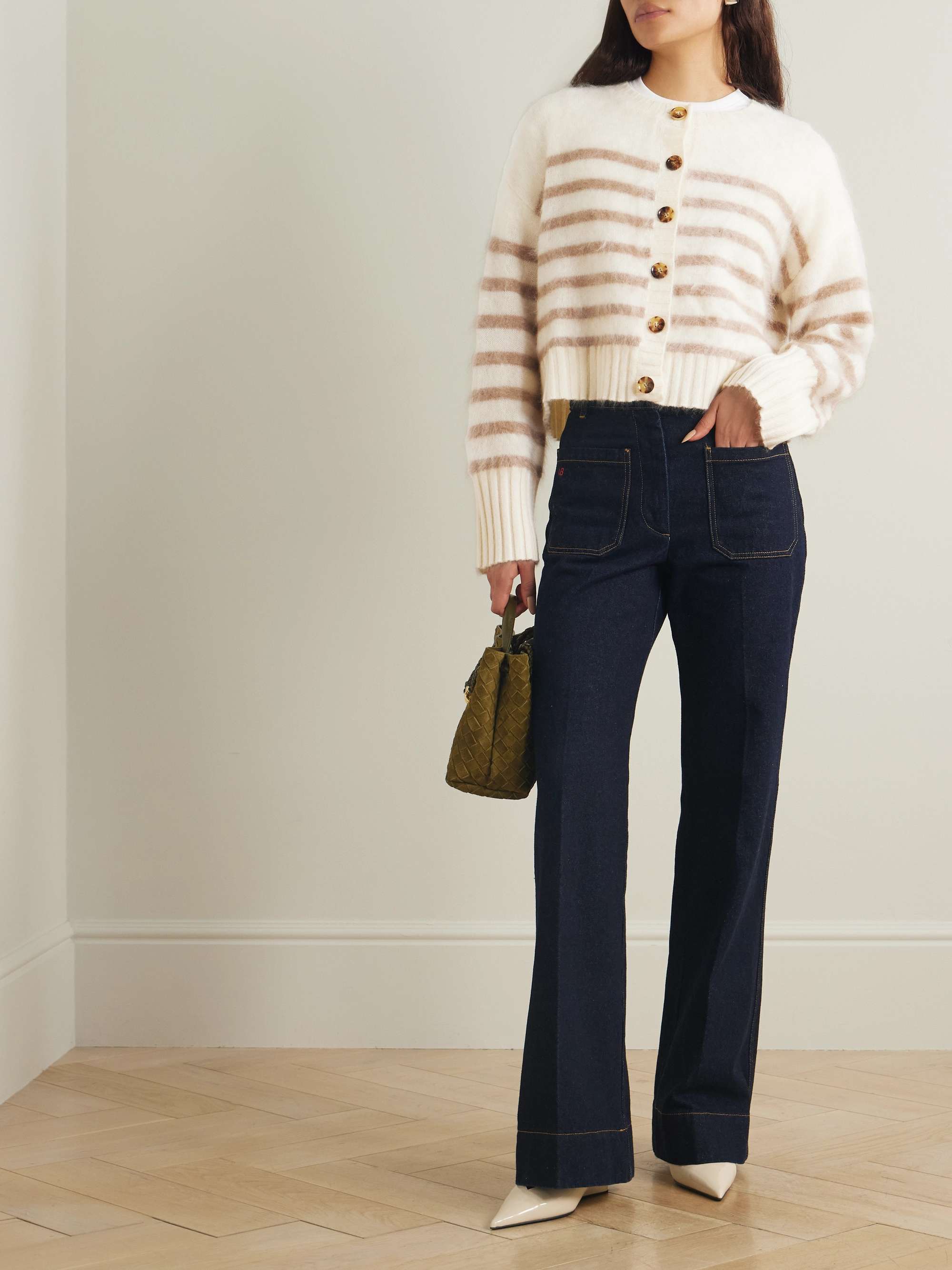 Striped brushed-cashmere cardigan view