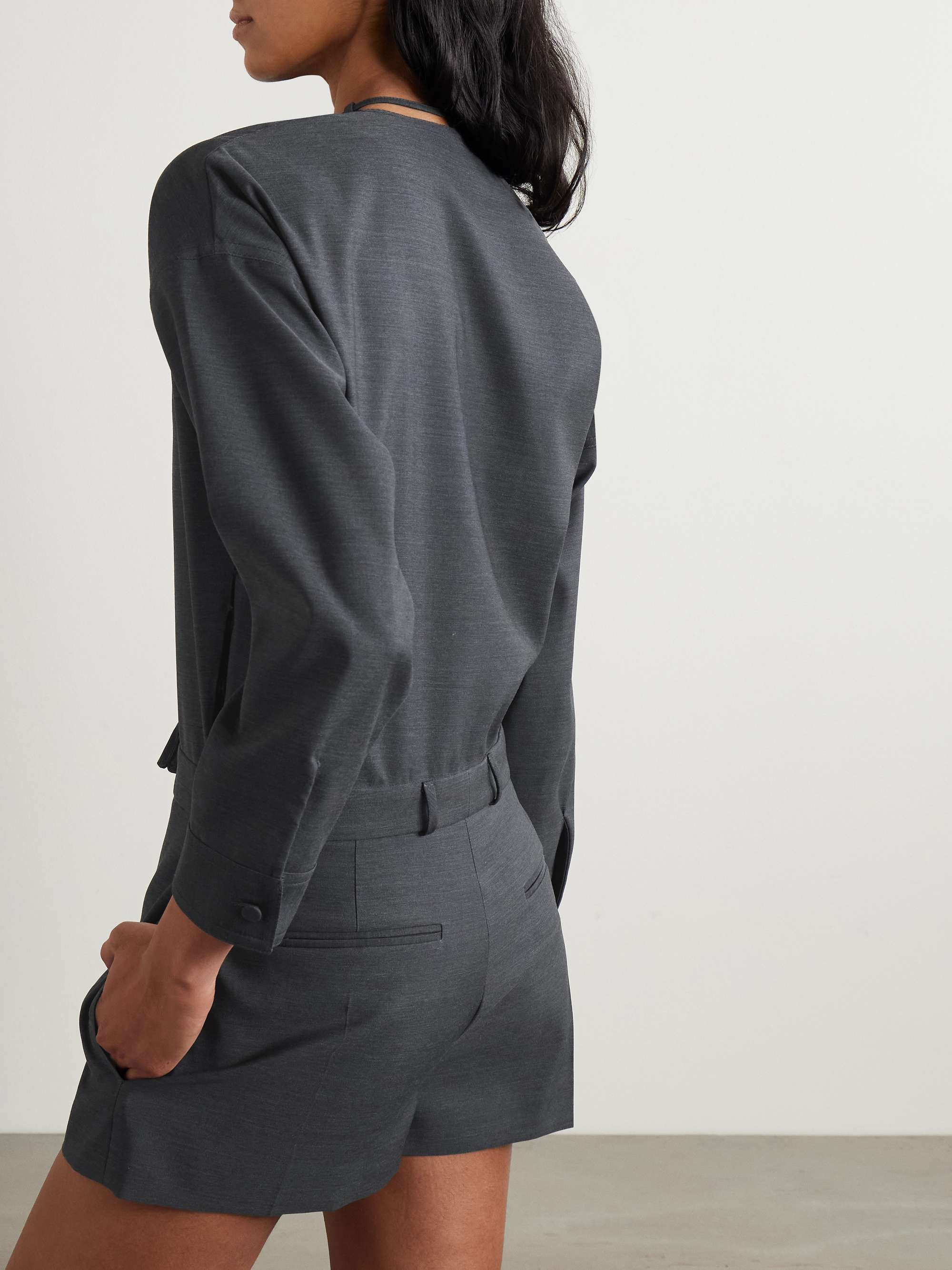 Tie-detailed embroidered wool playsuit view
