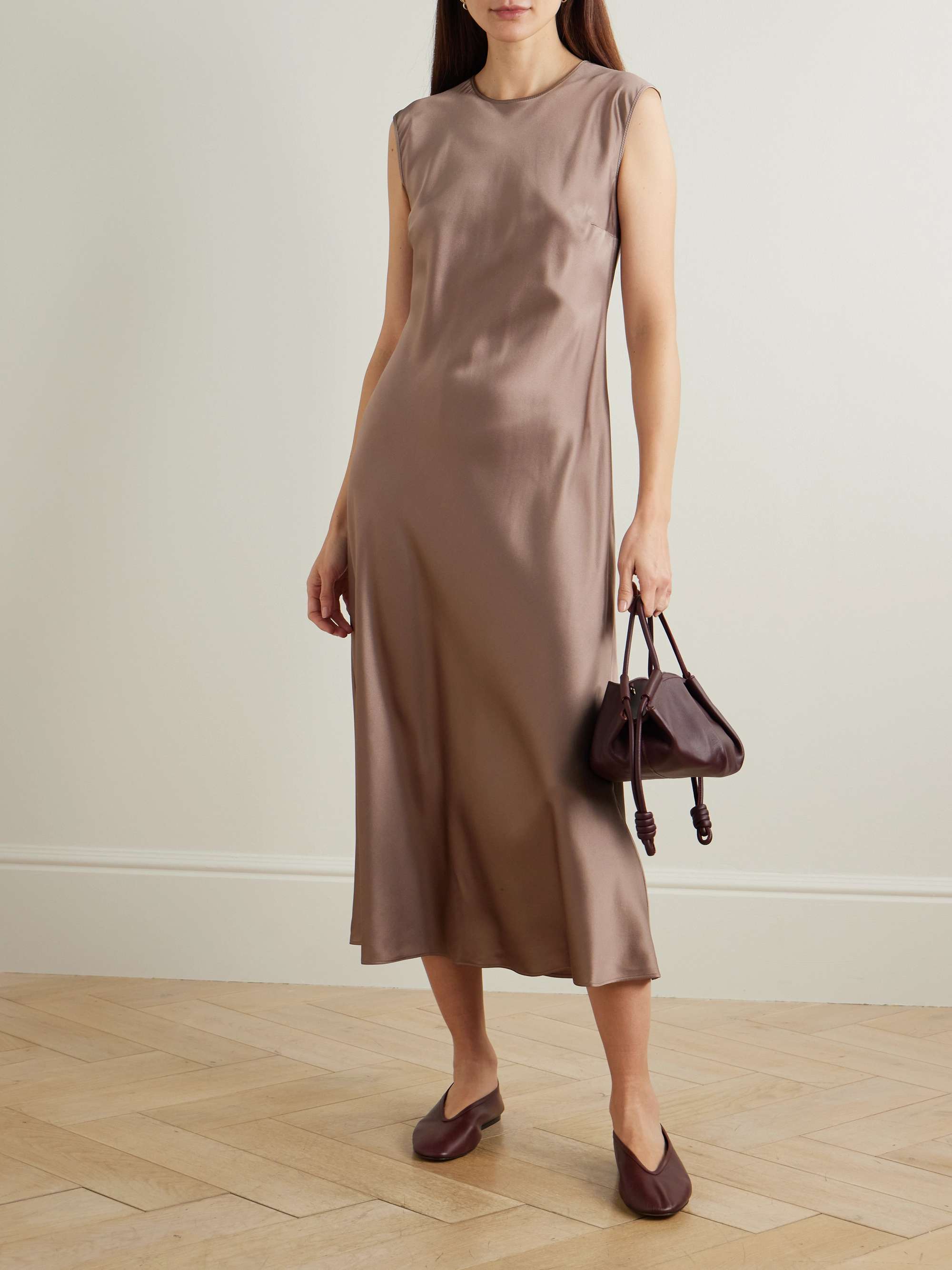 Garnier belted silk-satin midi dress view