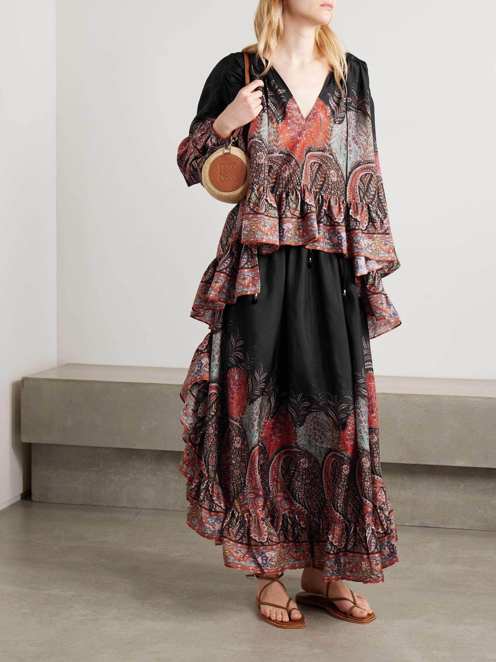 Rhiannon ruffled paisley-print organic silk blouse view