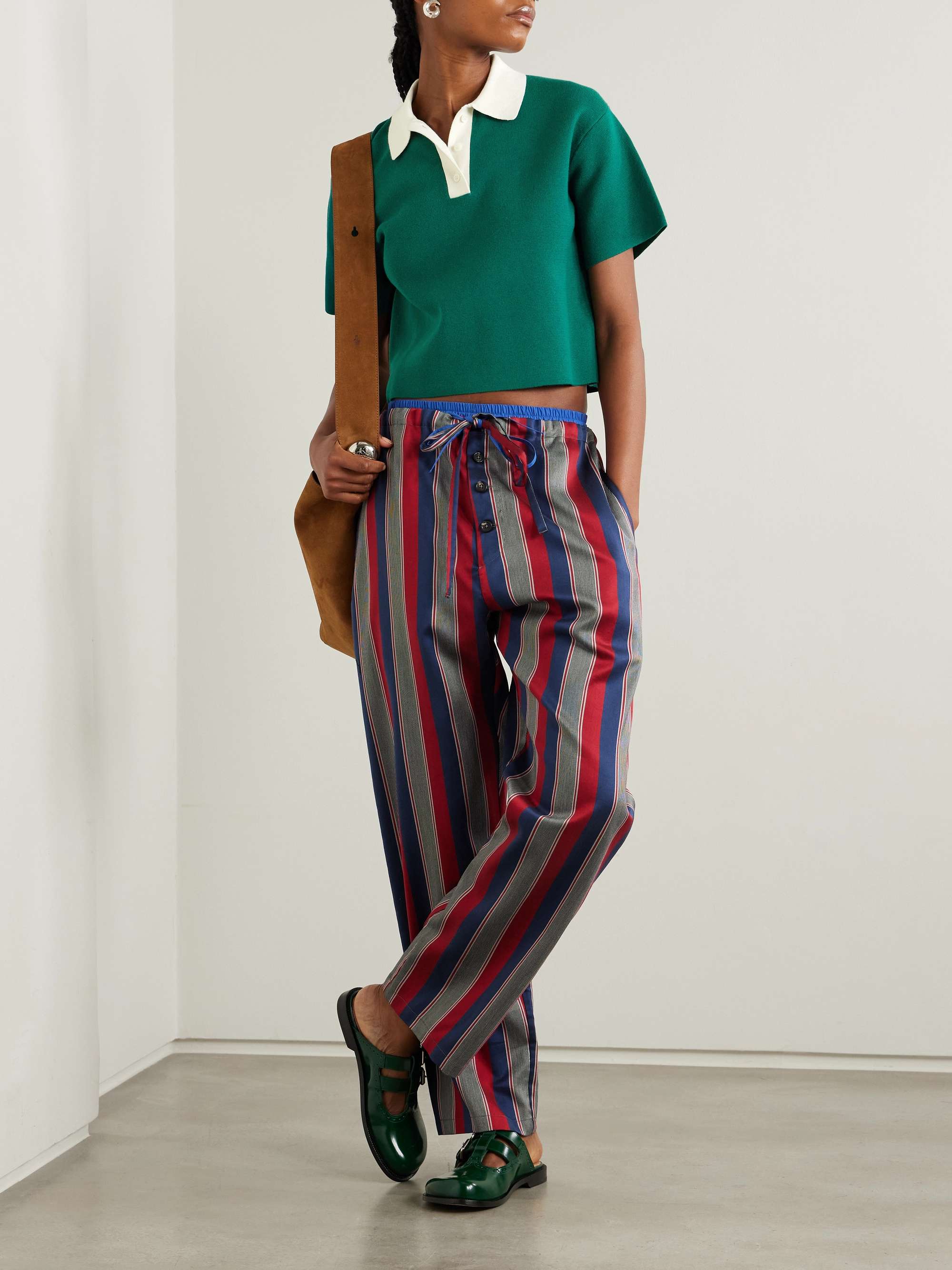 Cropped cotton and cashmere-blend polo top view