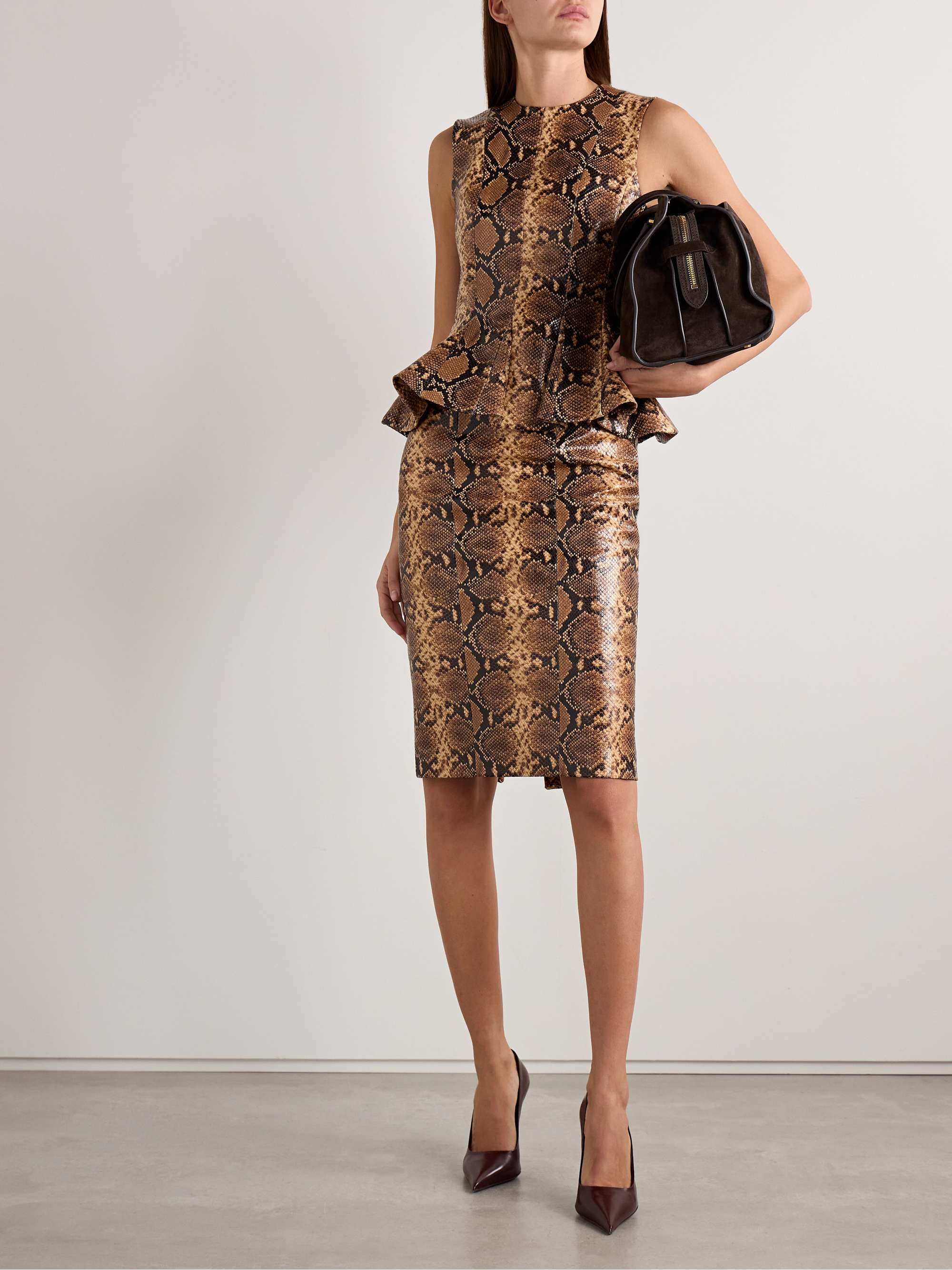 Yvette paneled snake-effect leather skirt view