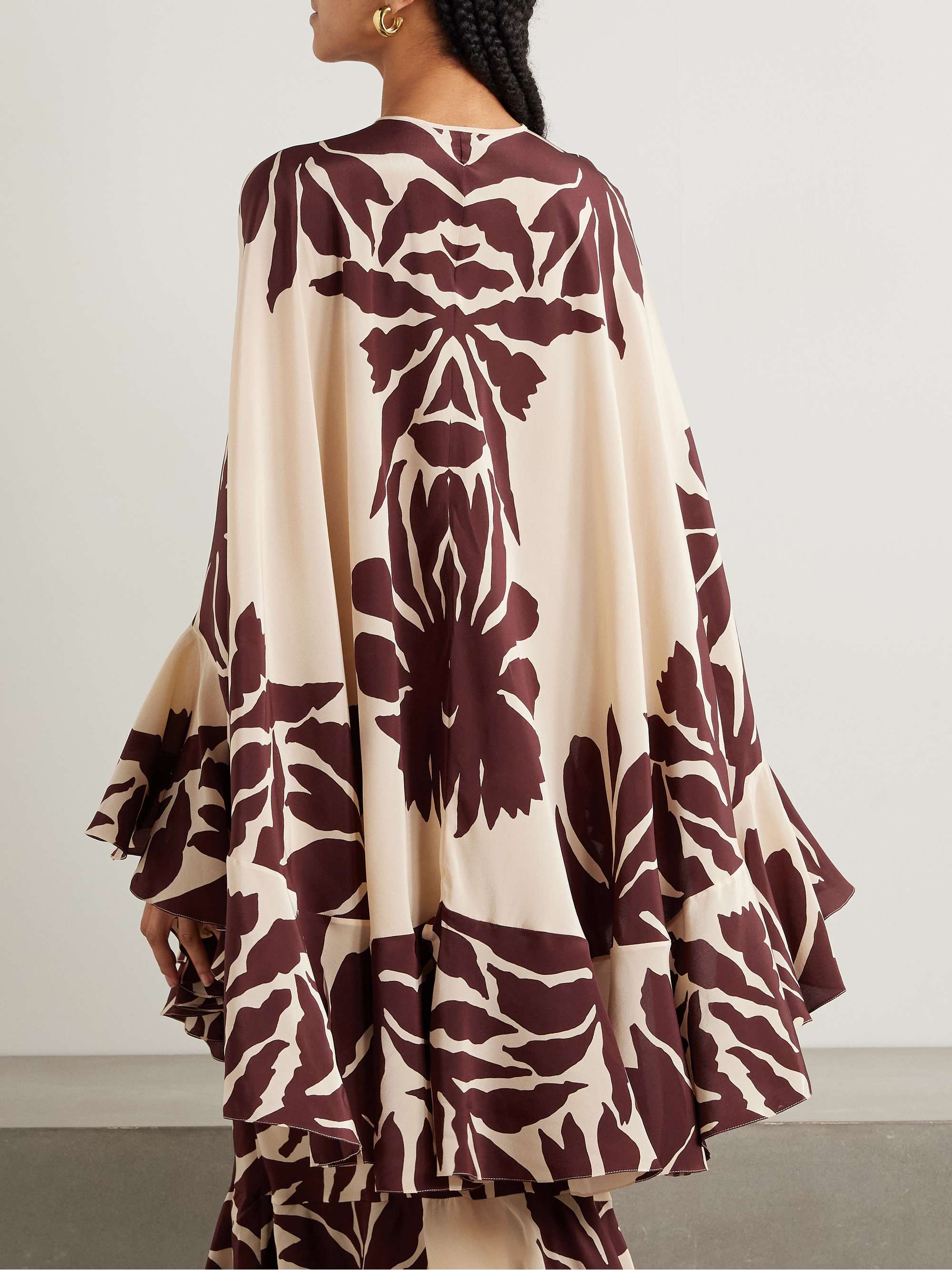 Aromatic Garden ruffled printed silk crepe de chine cape view