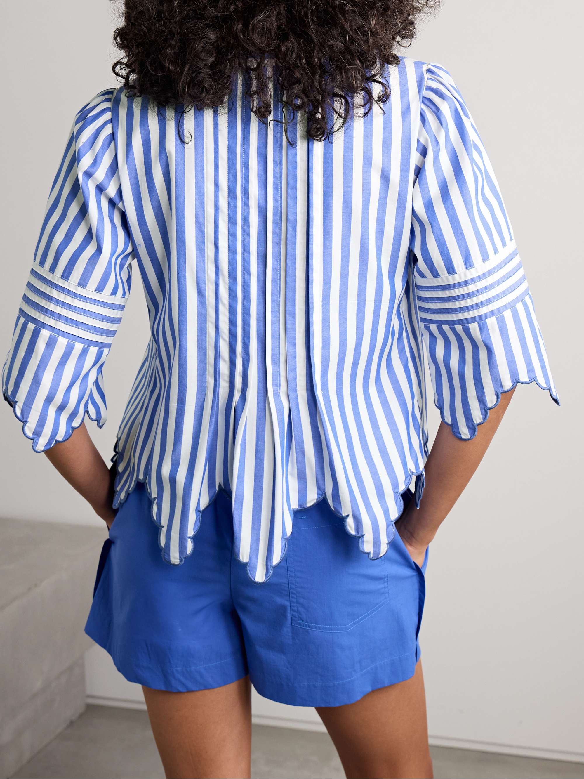 Matilde embroidered scalloped striped cotton shirt view