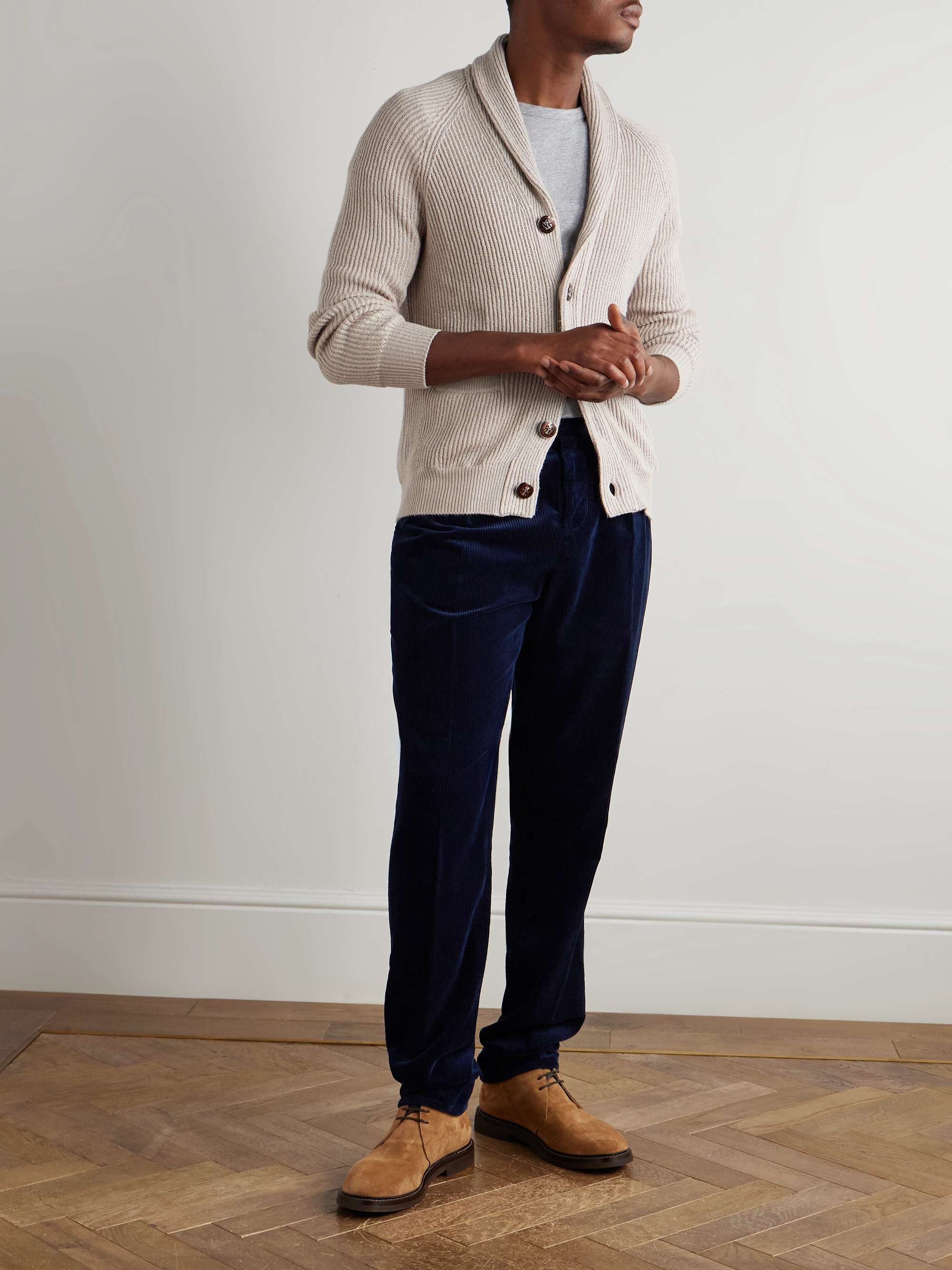 Straight-Leg Pleated Cotton-Corduroy Trousers view