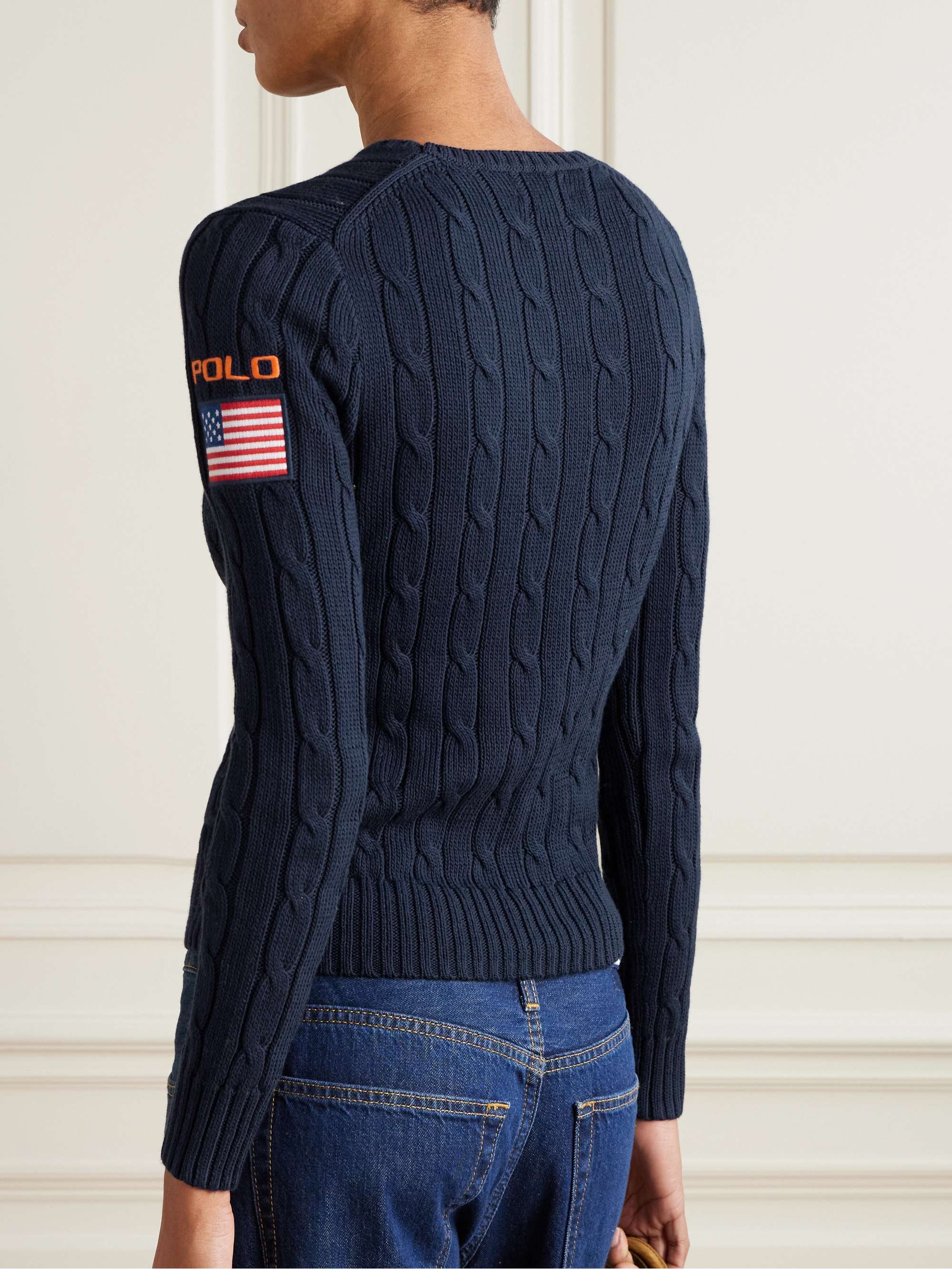 Julianna embroidered cable-knit cotton sweater view