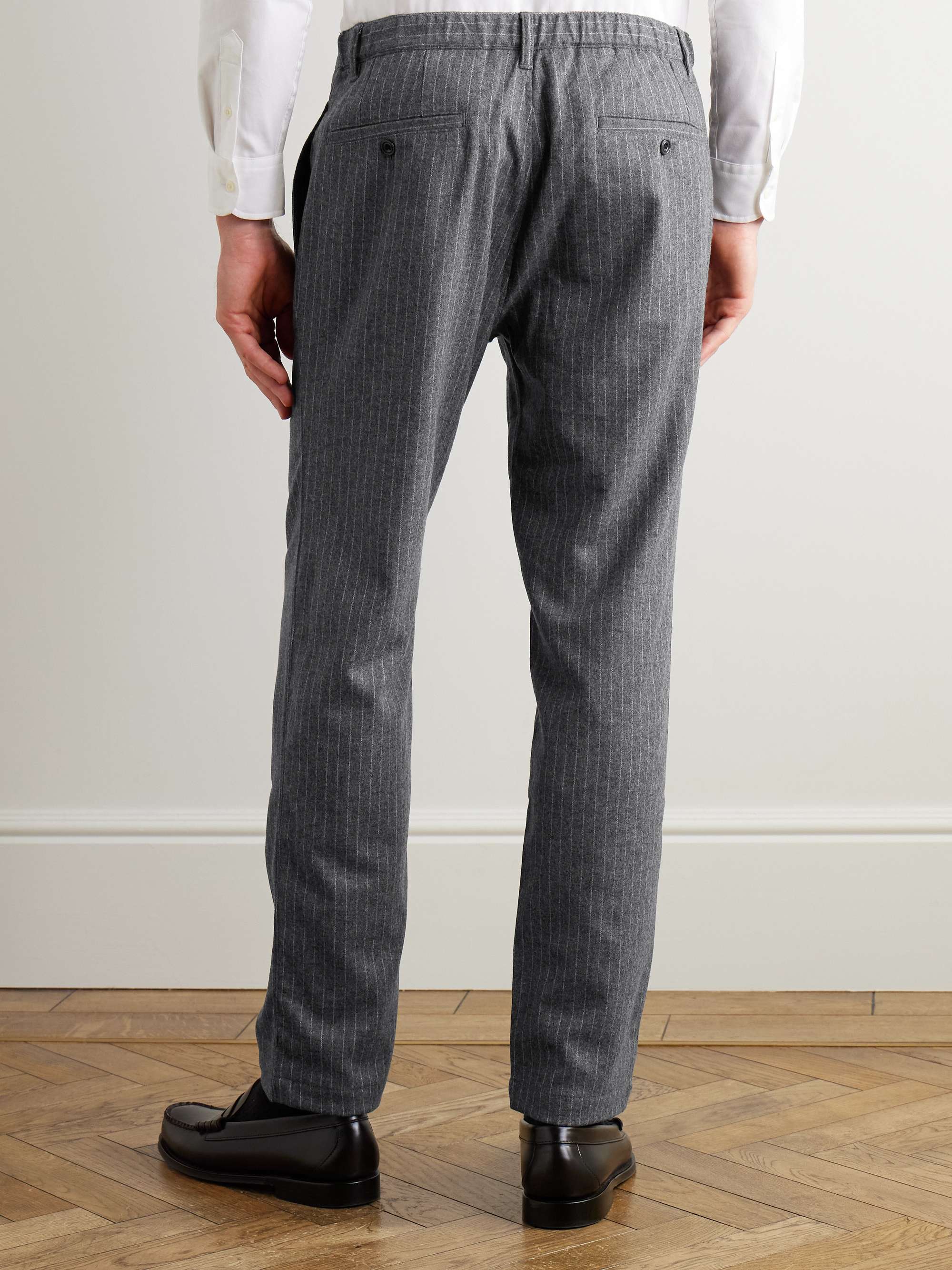 Tanker Pinstriped Straight-Leg Virgin Wool-Blend Drawstring Suit Trousers view