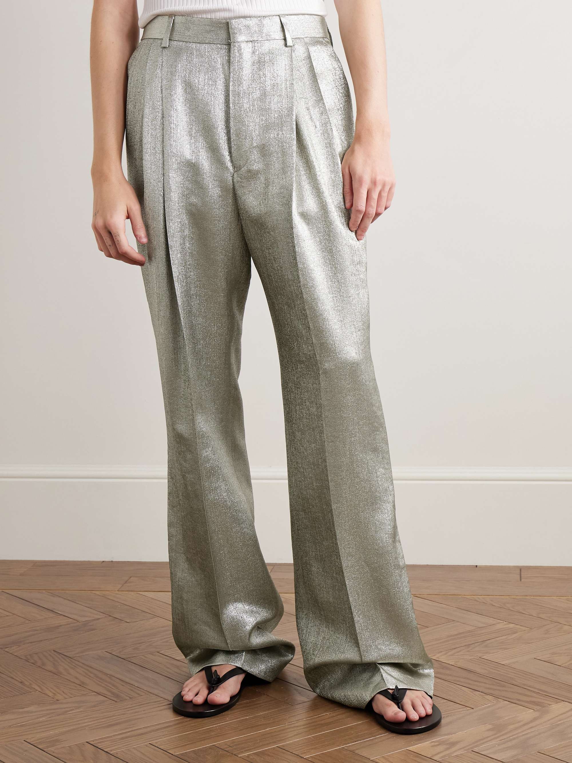 Wide-Leg Pleated Lamé Trousers view