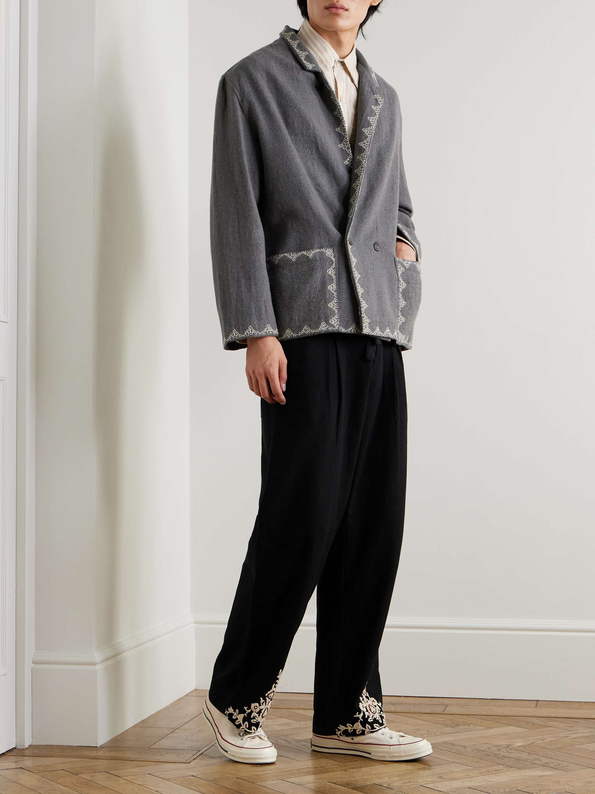 + Baracuta Straight-Leg Pleated Embroidered Cotton Trousers view