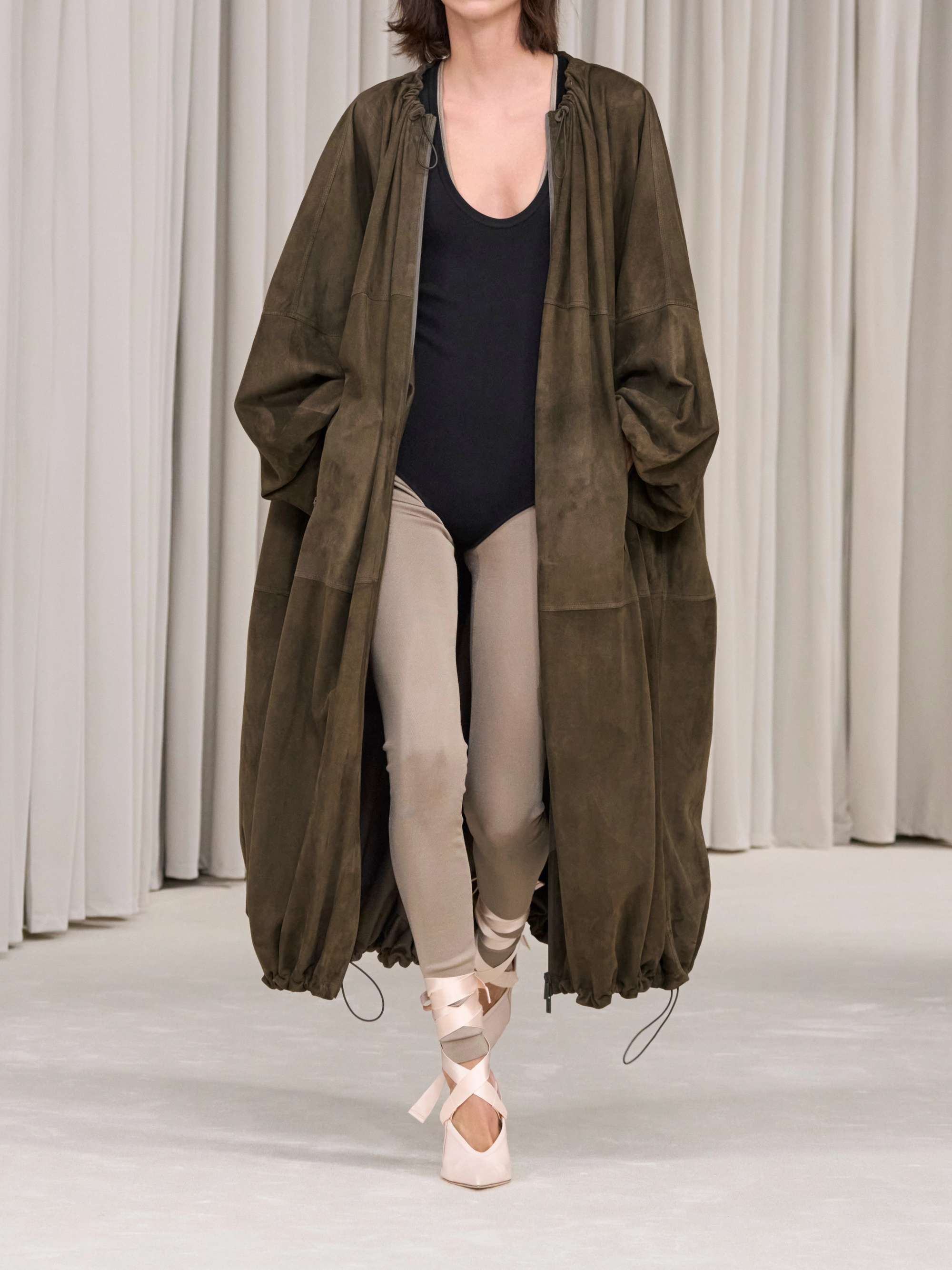 Oversized paneled suede coat view