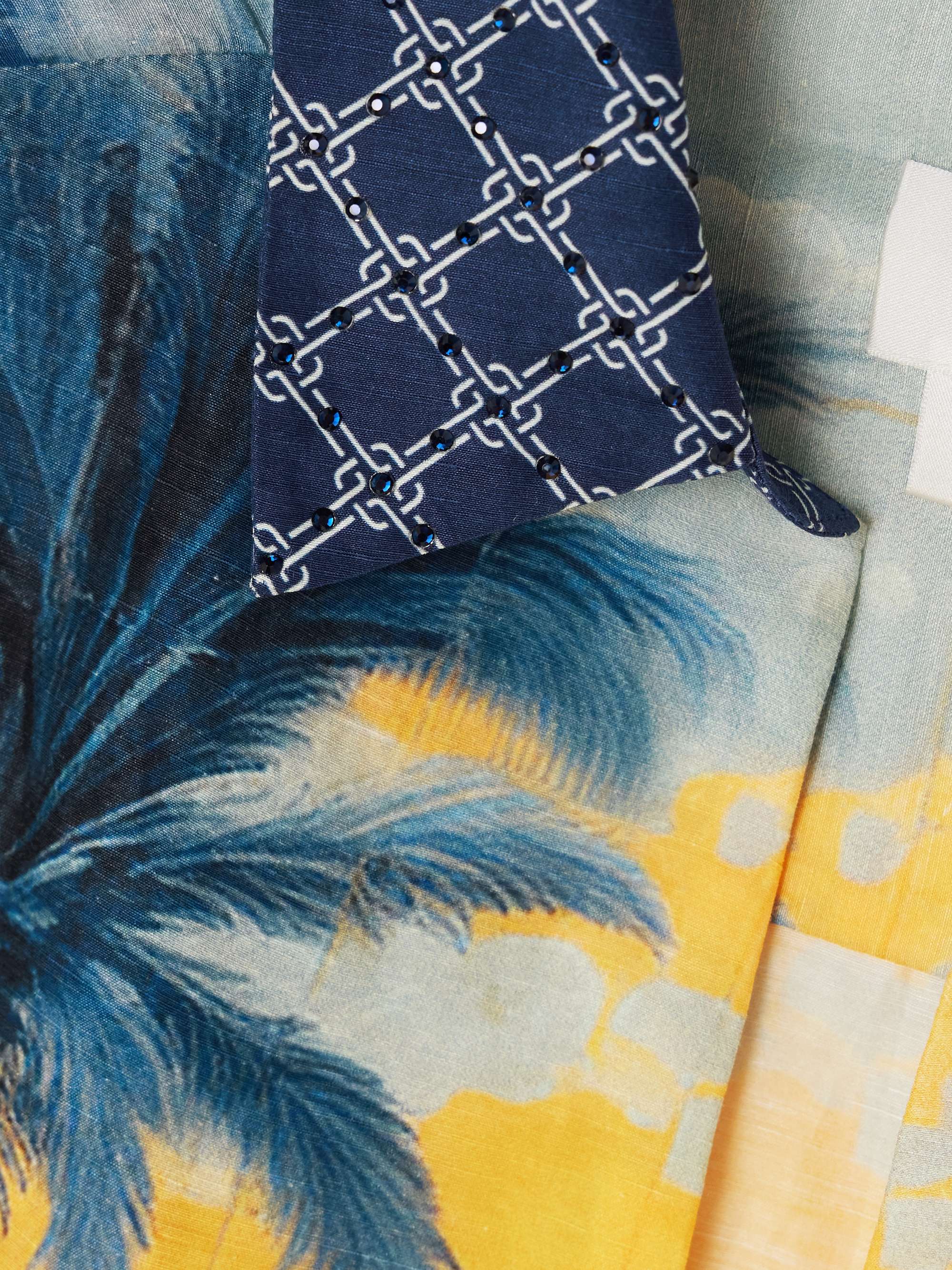 Cropped embellished printed linen and silk-blend wrap shirt view