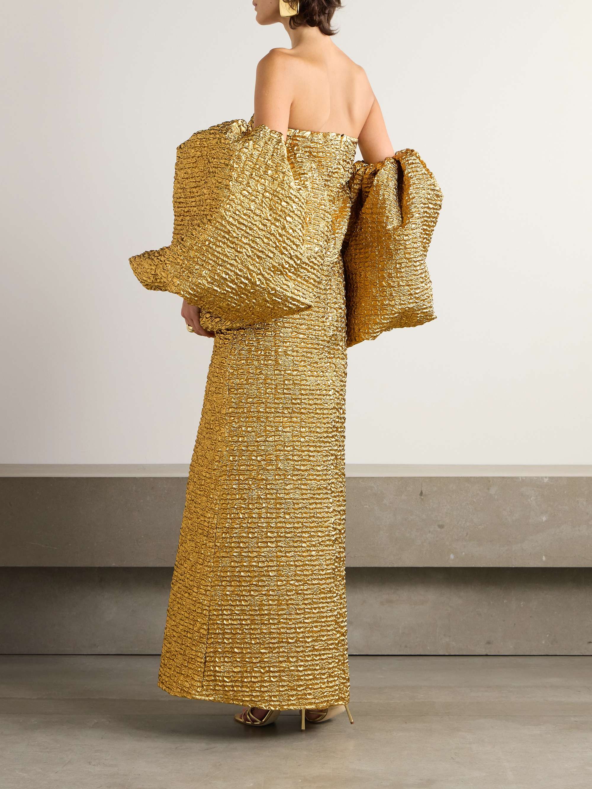 Off-the-shoulder metallic-cloqué gown view