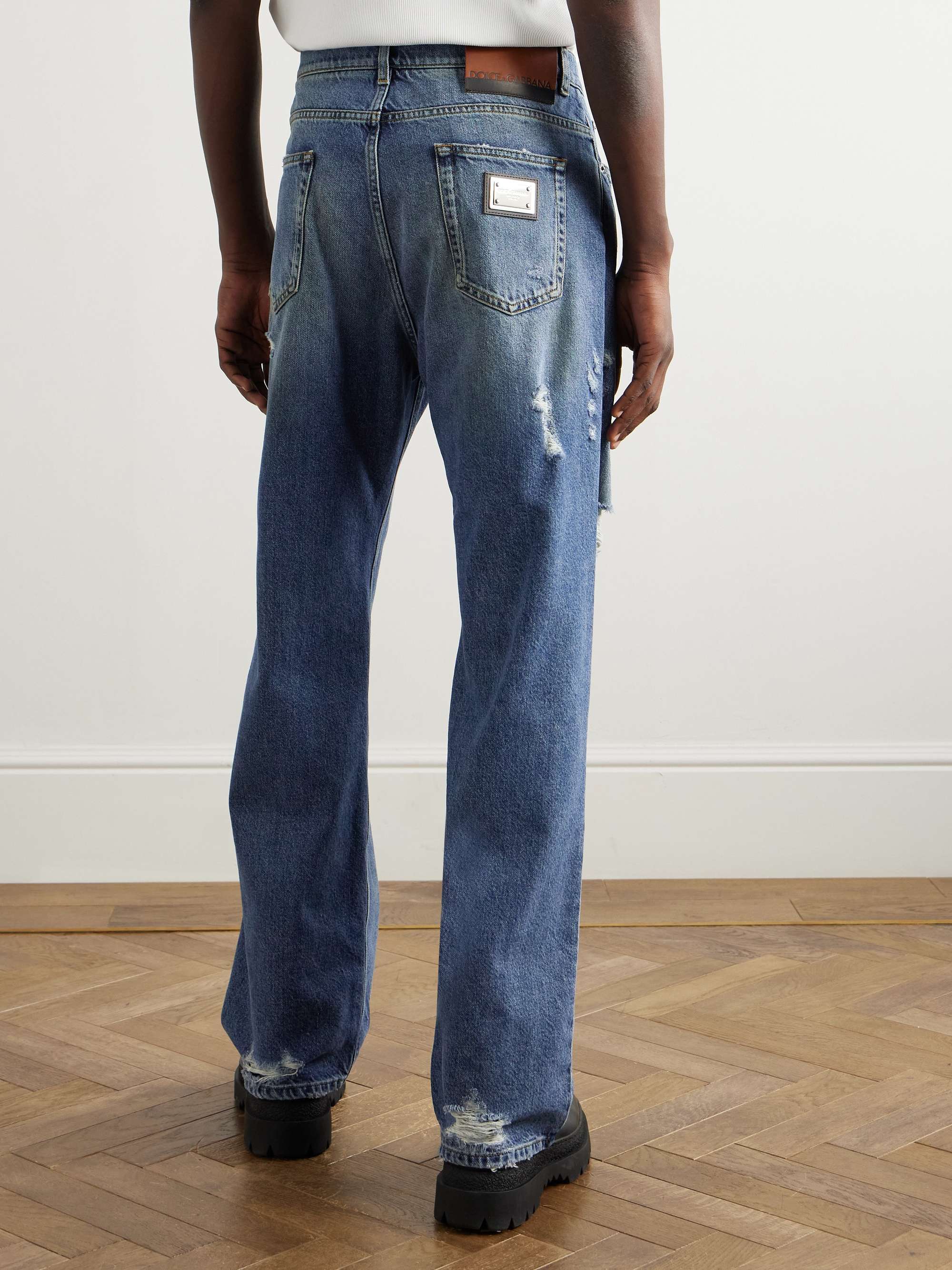 Straight-Leg Logo-Appliquéd Distressed Jeans view