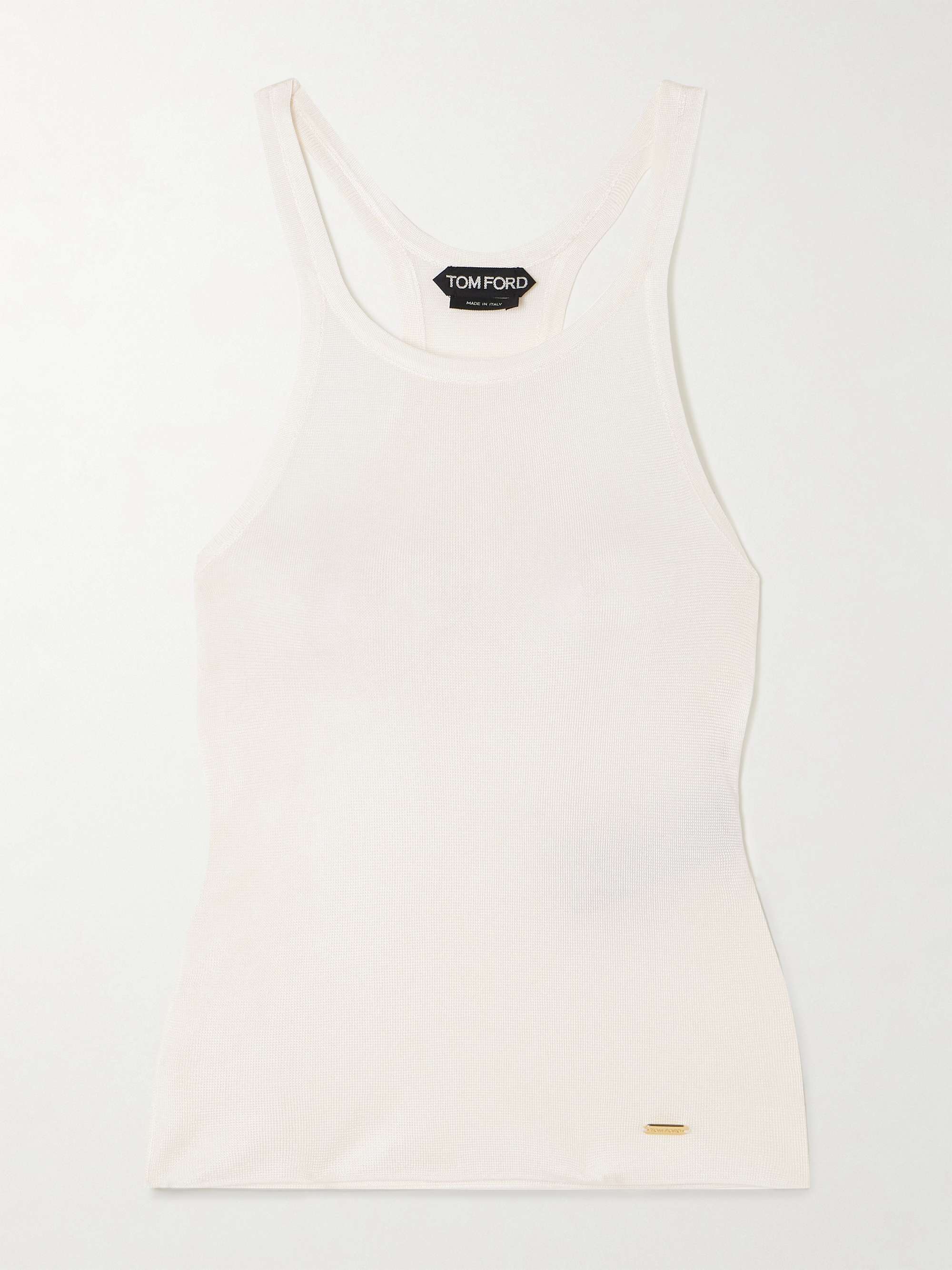 Embellished waffle-knit silk tank view
