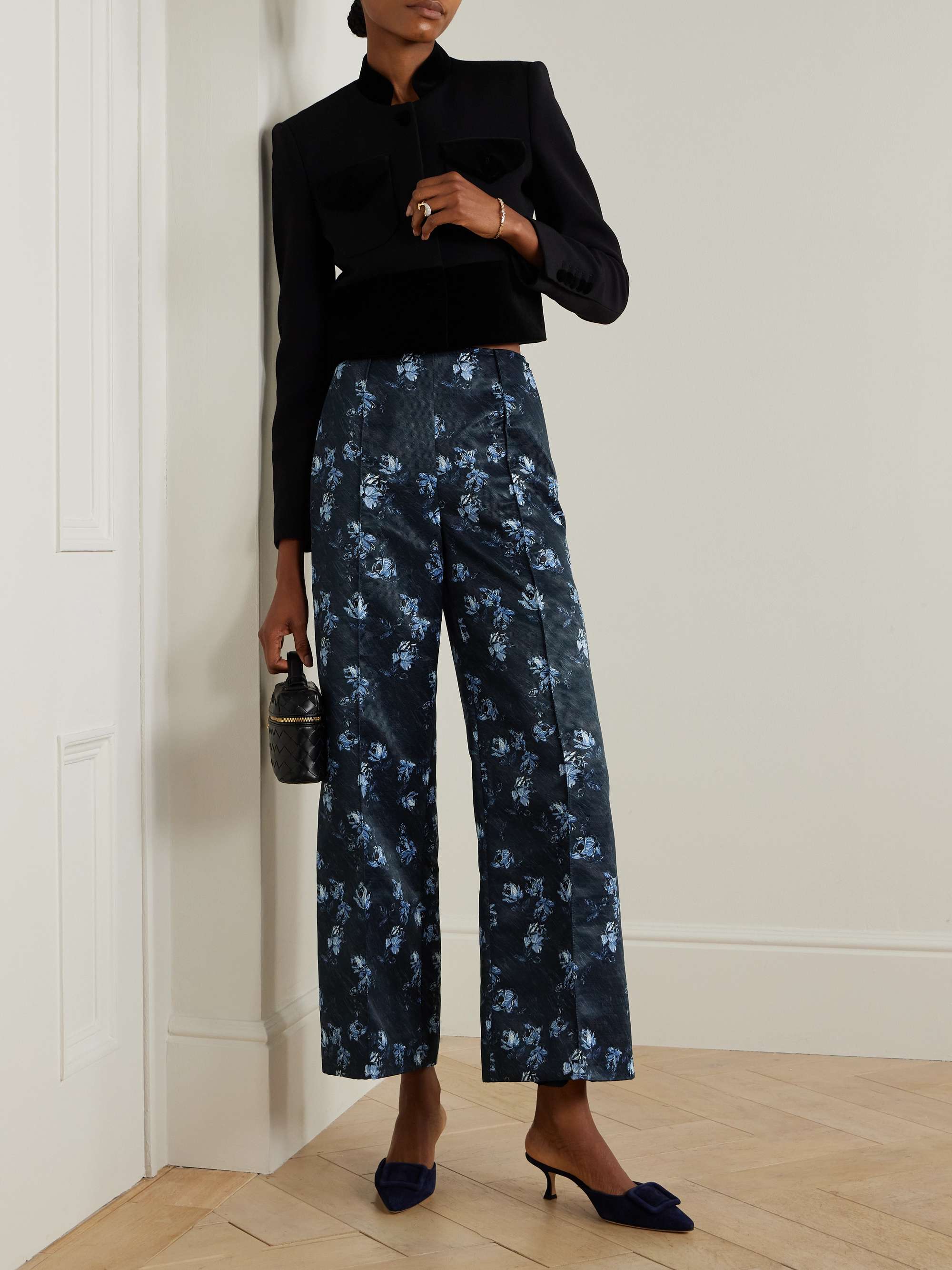 Daffy pleated paneled floral-print faille wide-leg pants view