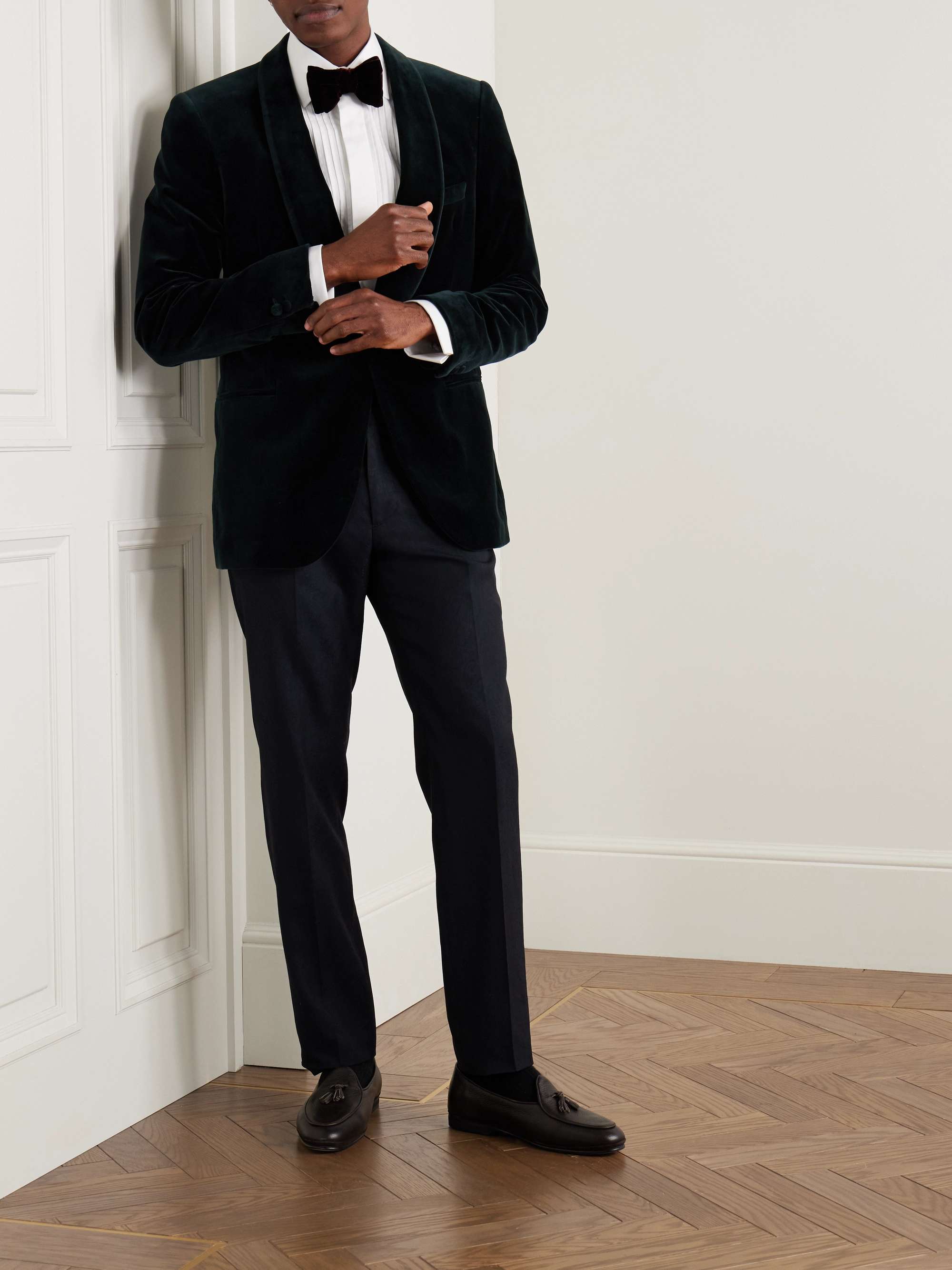 Slim-Fit Straight-Leg Wool and Silk-Blend Jacquard Tuxedo Trousers view