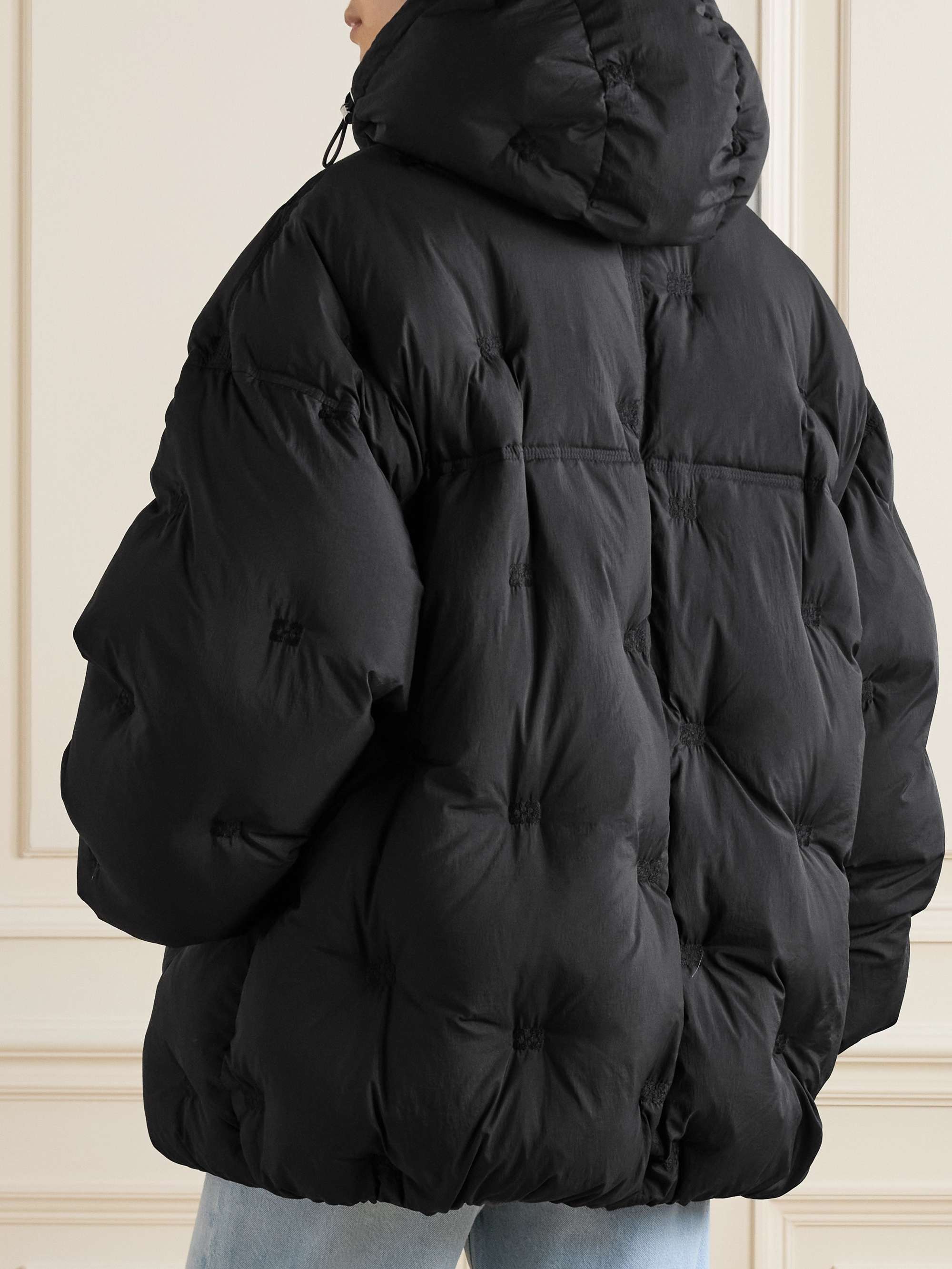 Logo-embroidered quilted recycled-shell hooded jacket view