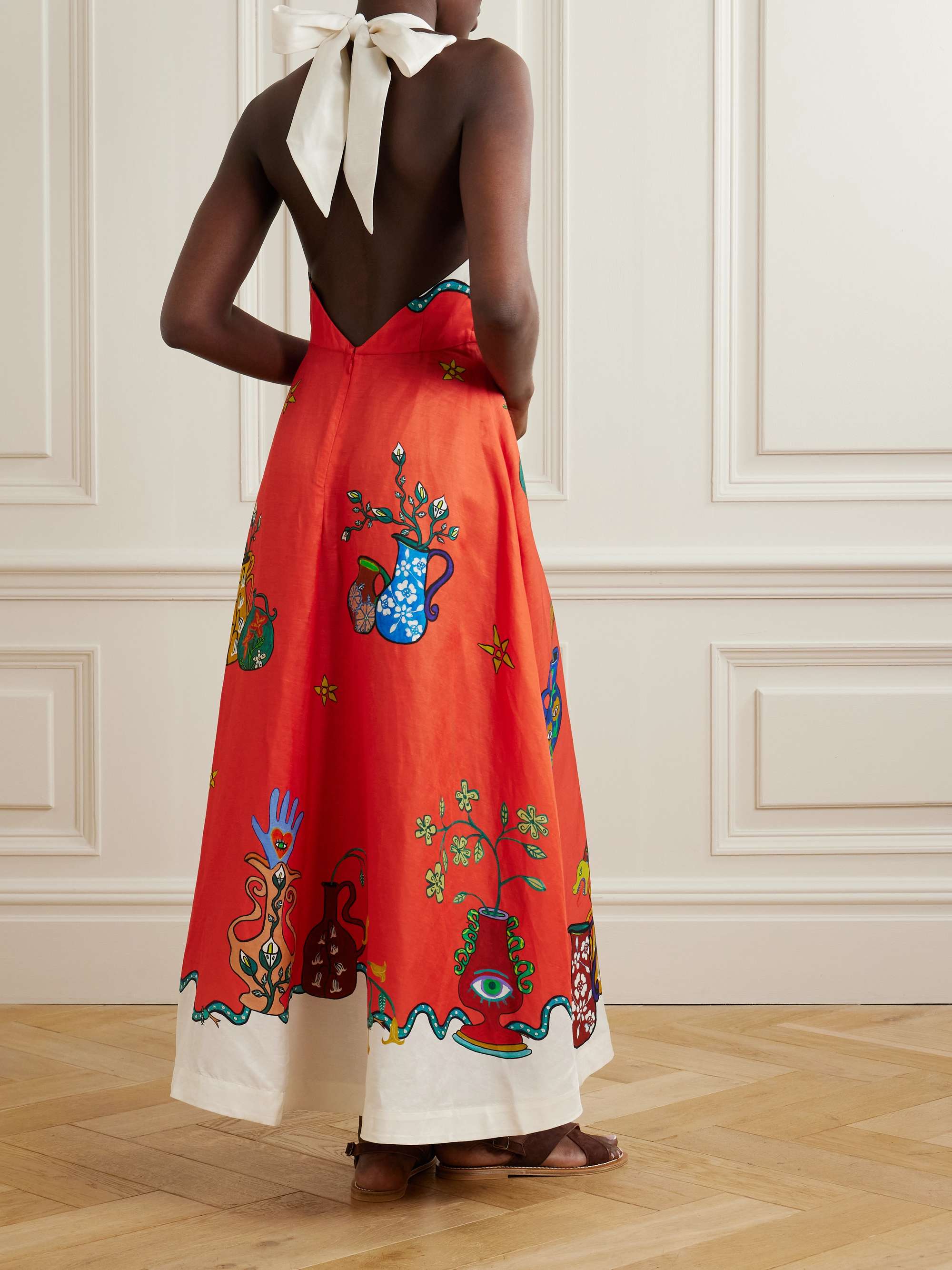 Rose printed twill maxi halterneck dress view