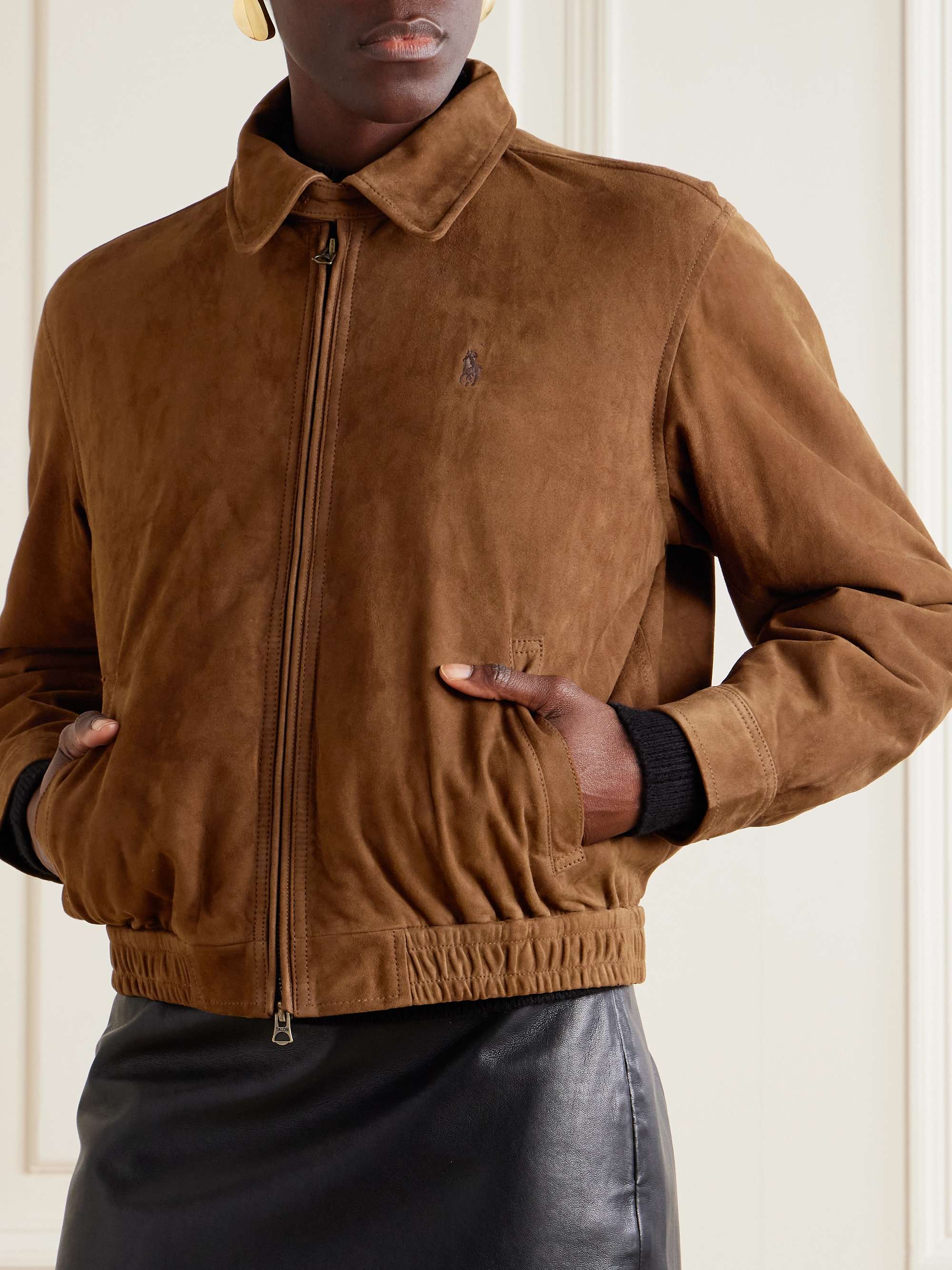Embroidered suede jacket view