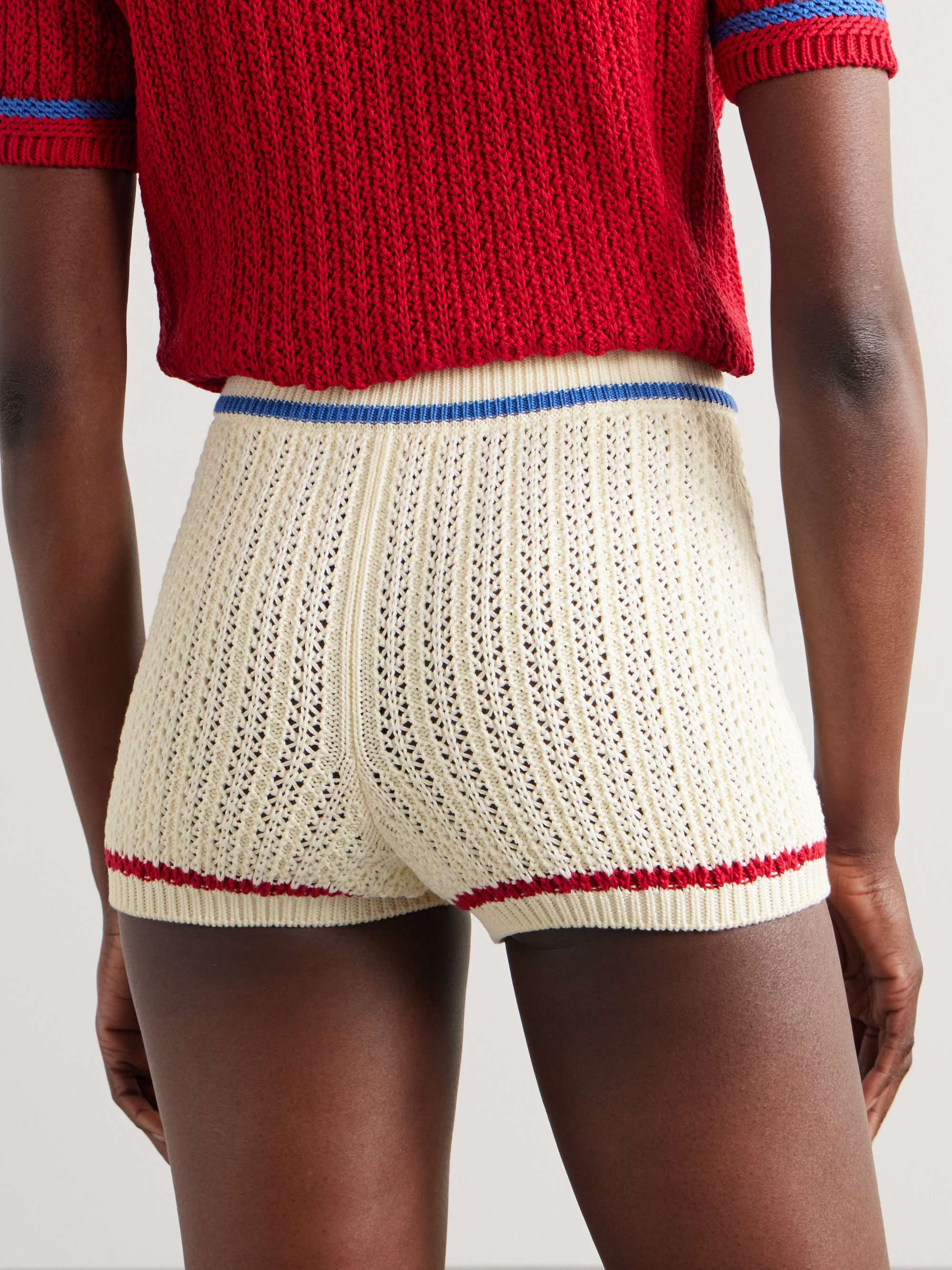 Striped open-knit cotton shorts view