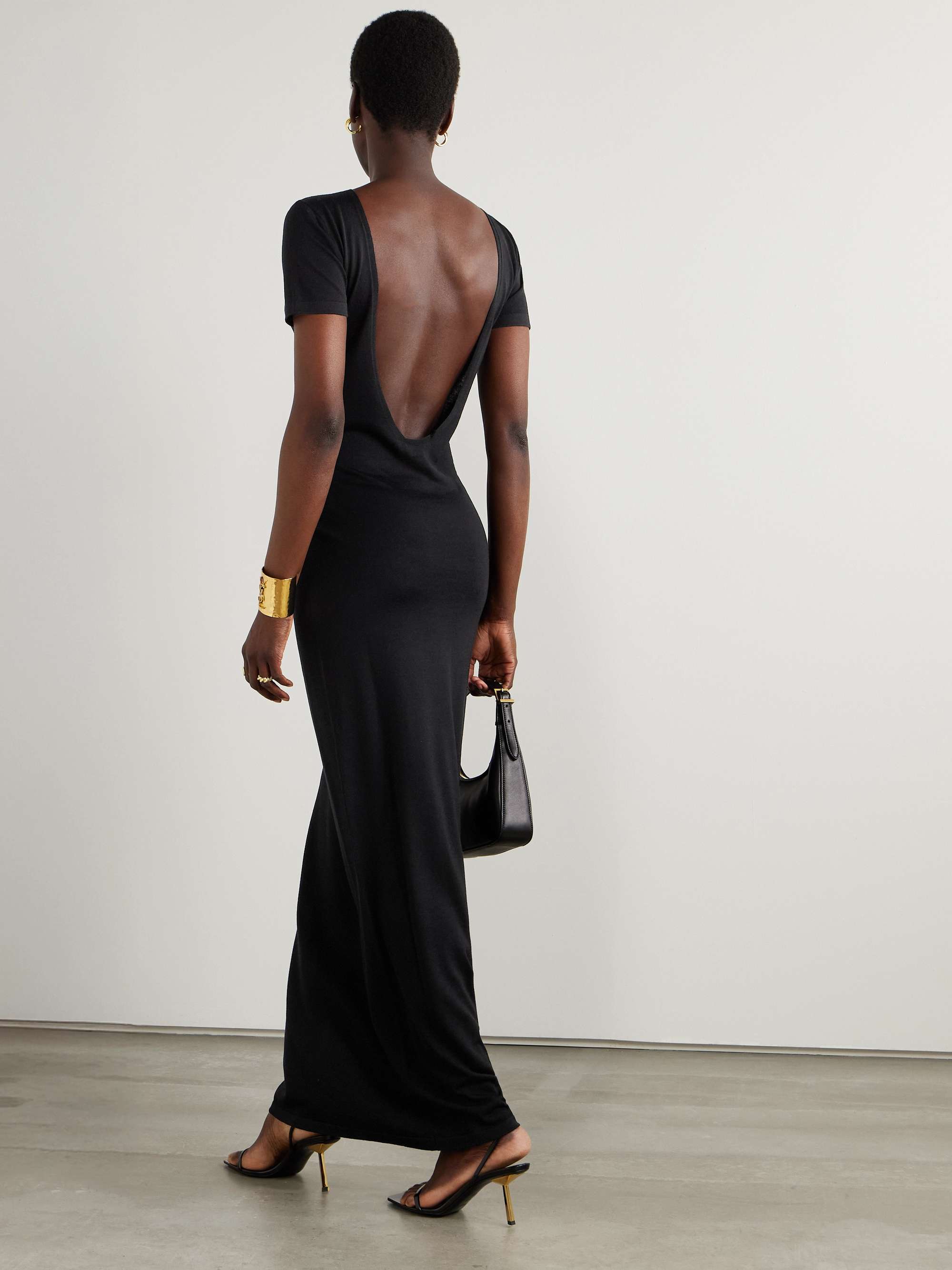 Open-back wool maxi dress view
