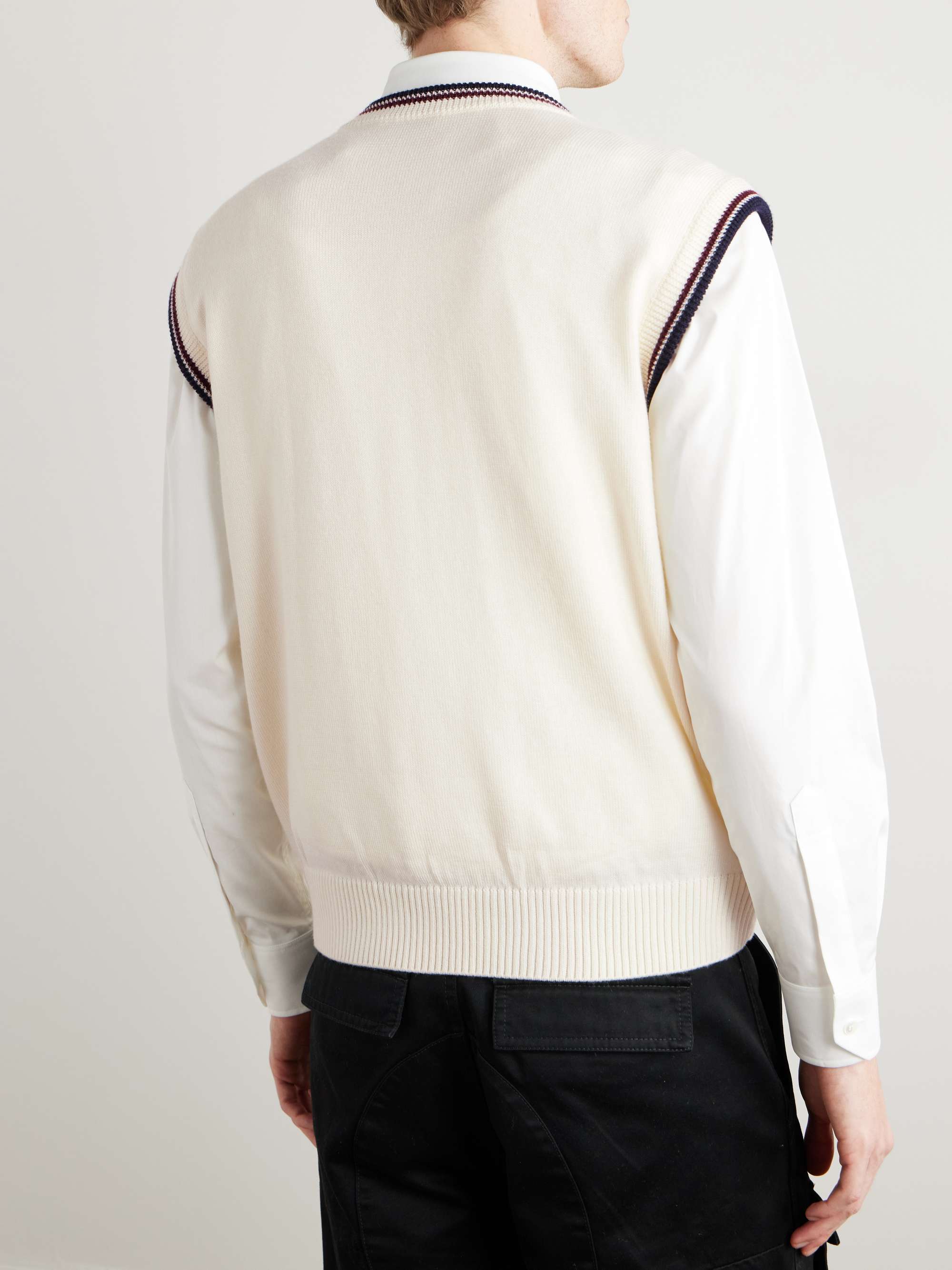 Logo-Embroidered Striped Wool Sweater Vest view