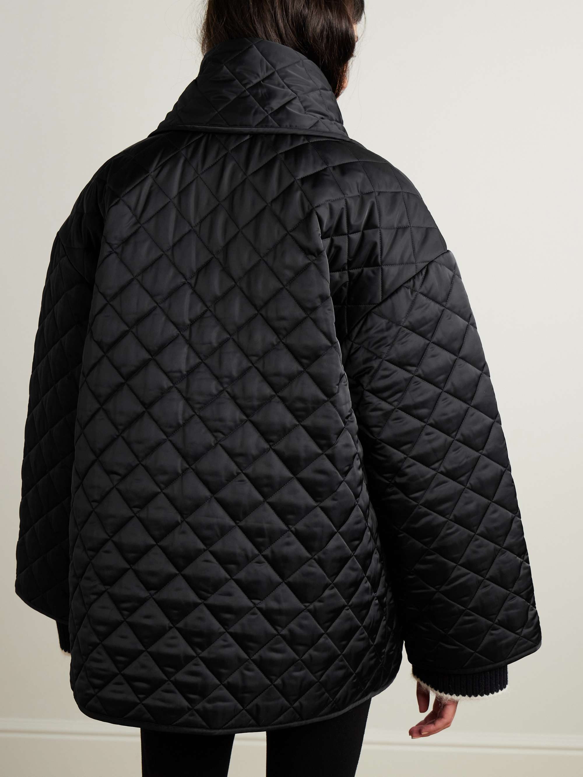 Scarf-detailed quilted recycled-shell jacket view