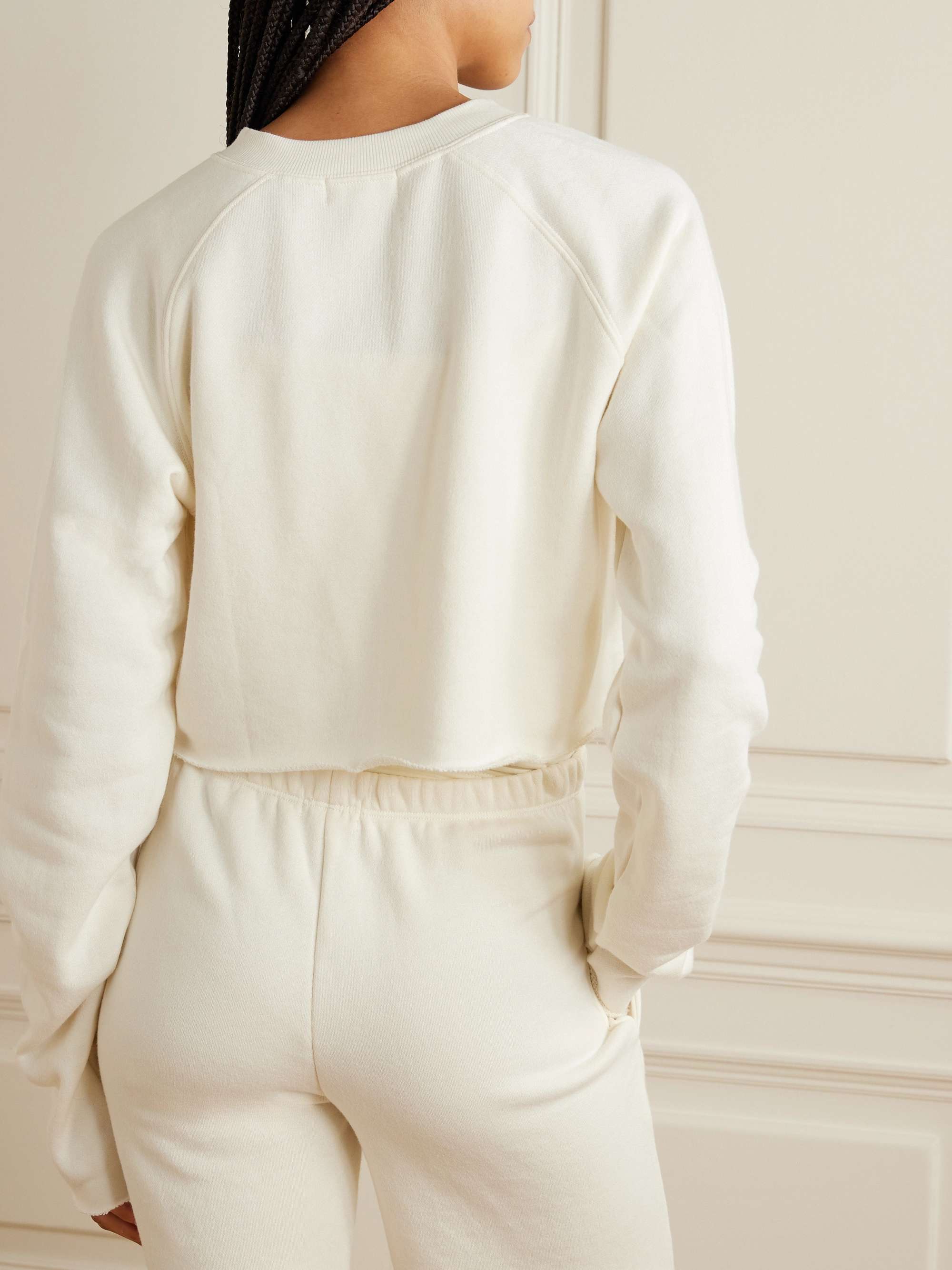 Cropped embroidered cotton-blend terry sweater view