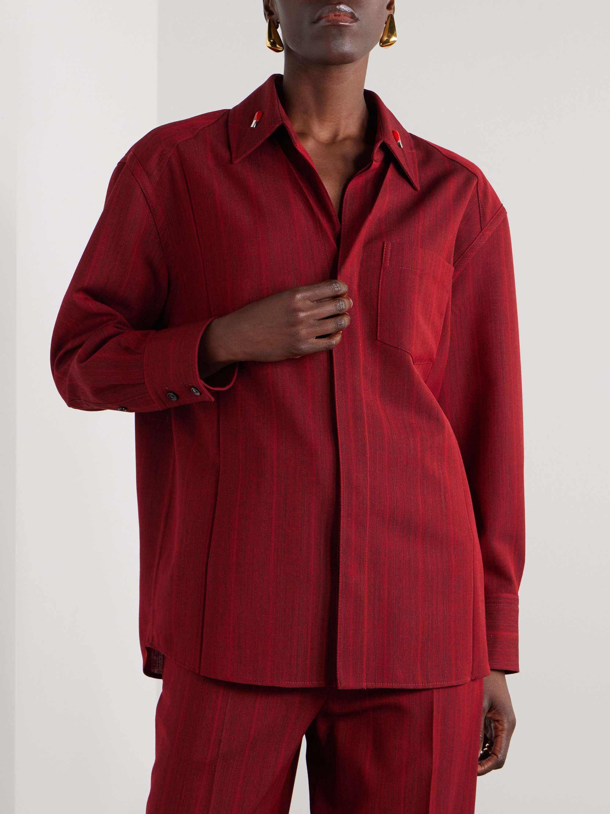 Embellished striped wool-blend shirt view