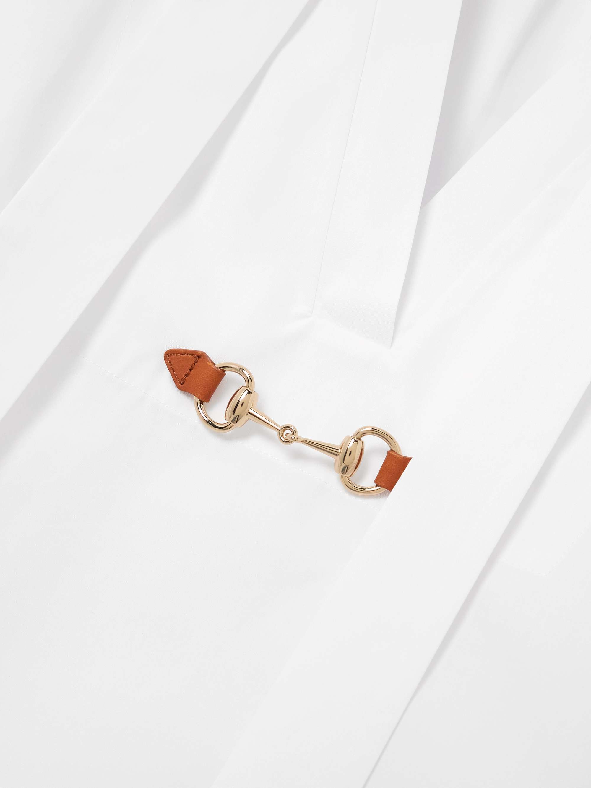 Leather-trimmed horsebit-embellished cotton-poplin mini shirt dress view