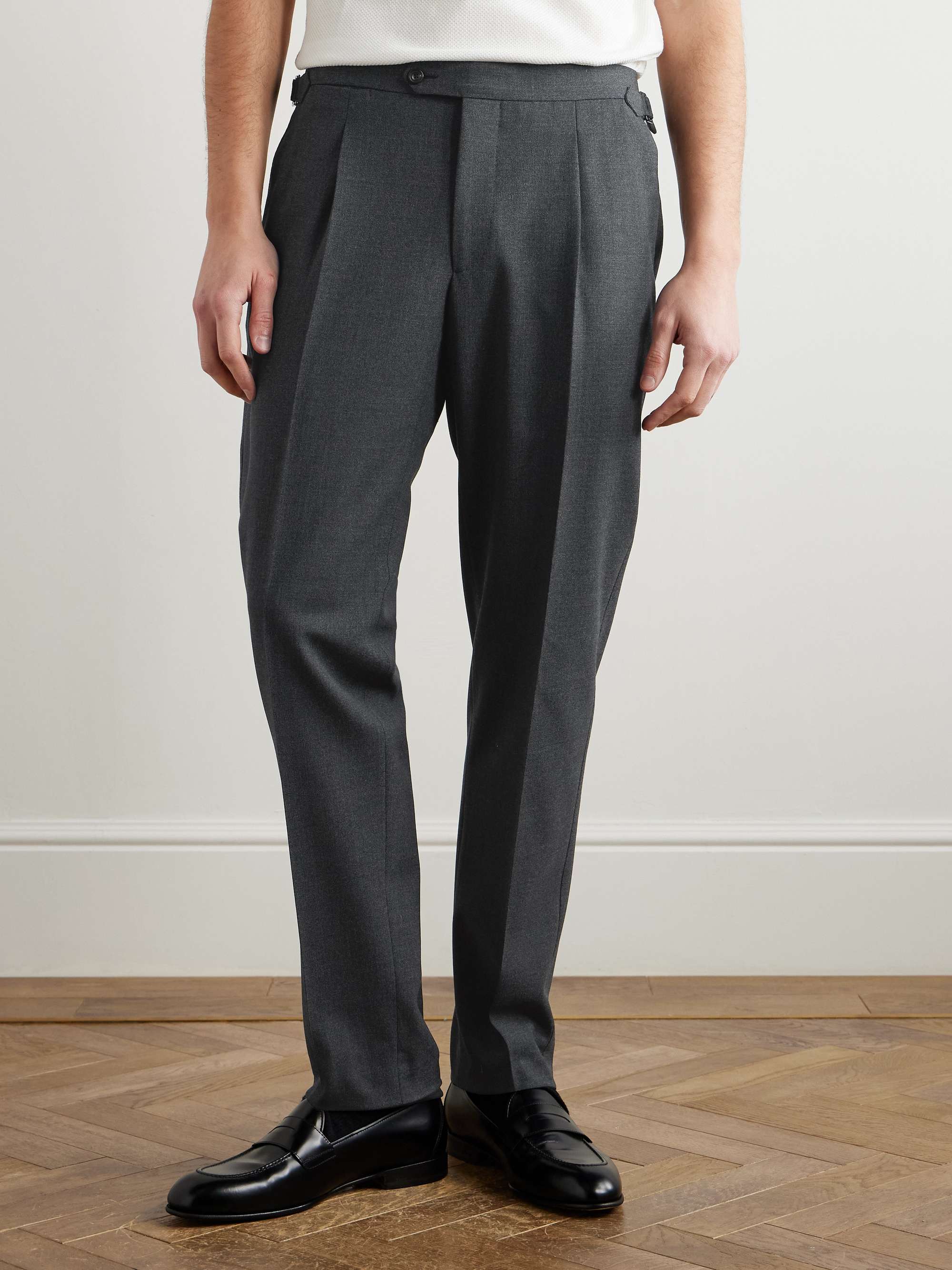Straight-Leg Peated Wool Trousers view