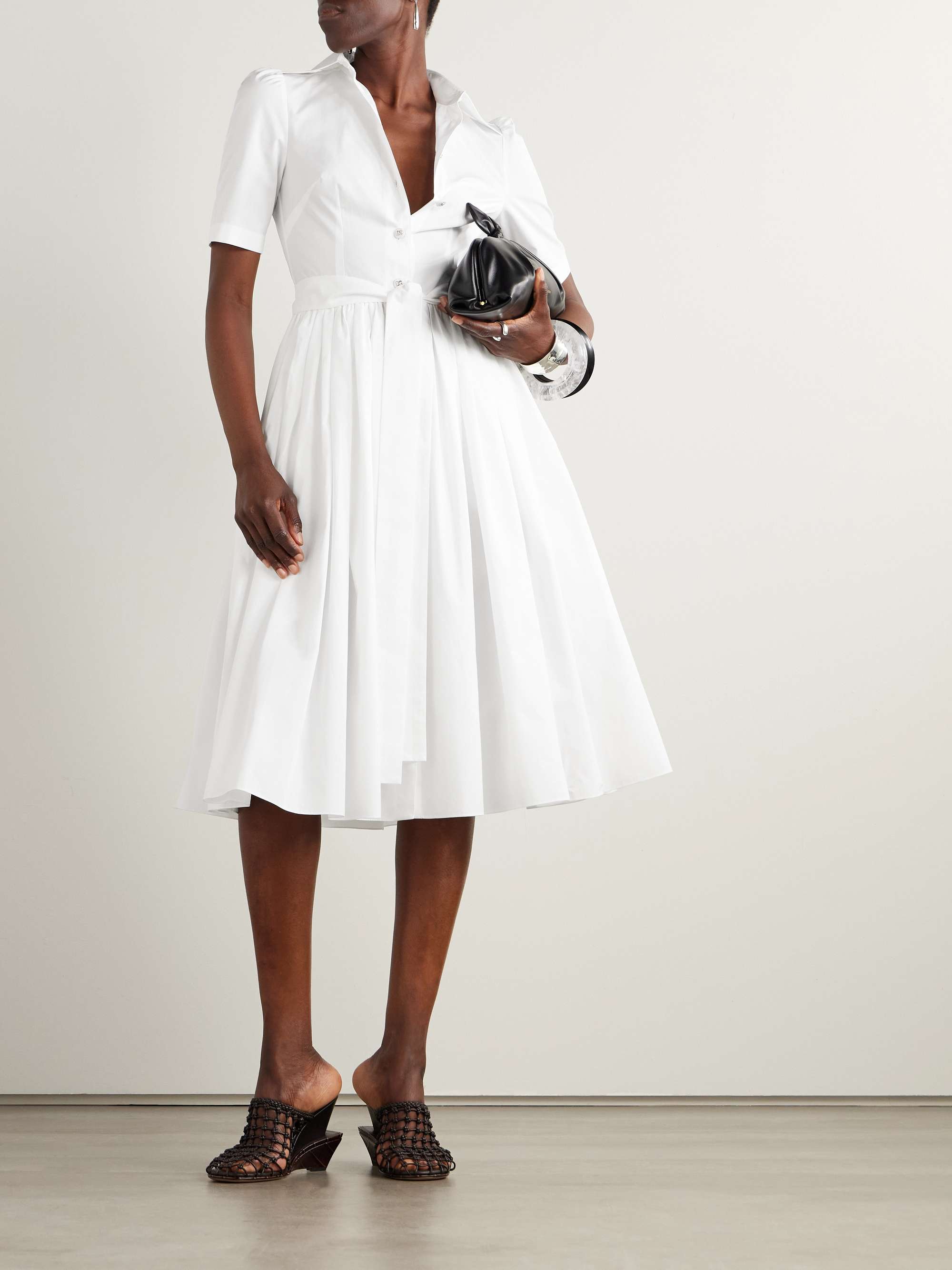 Belted cotton-poplin midi shirt dress view