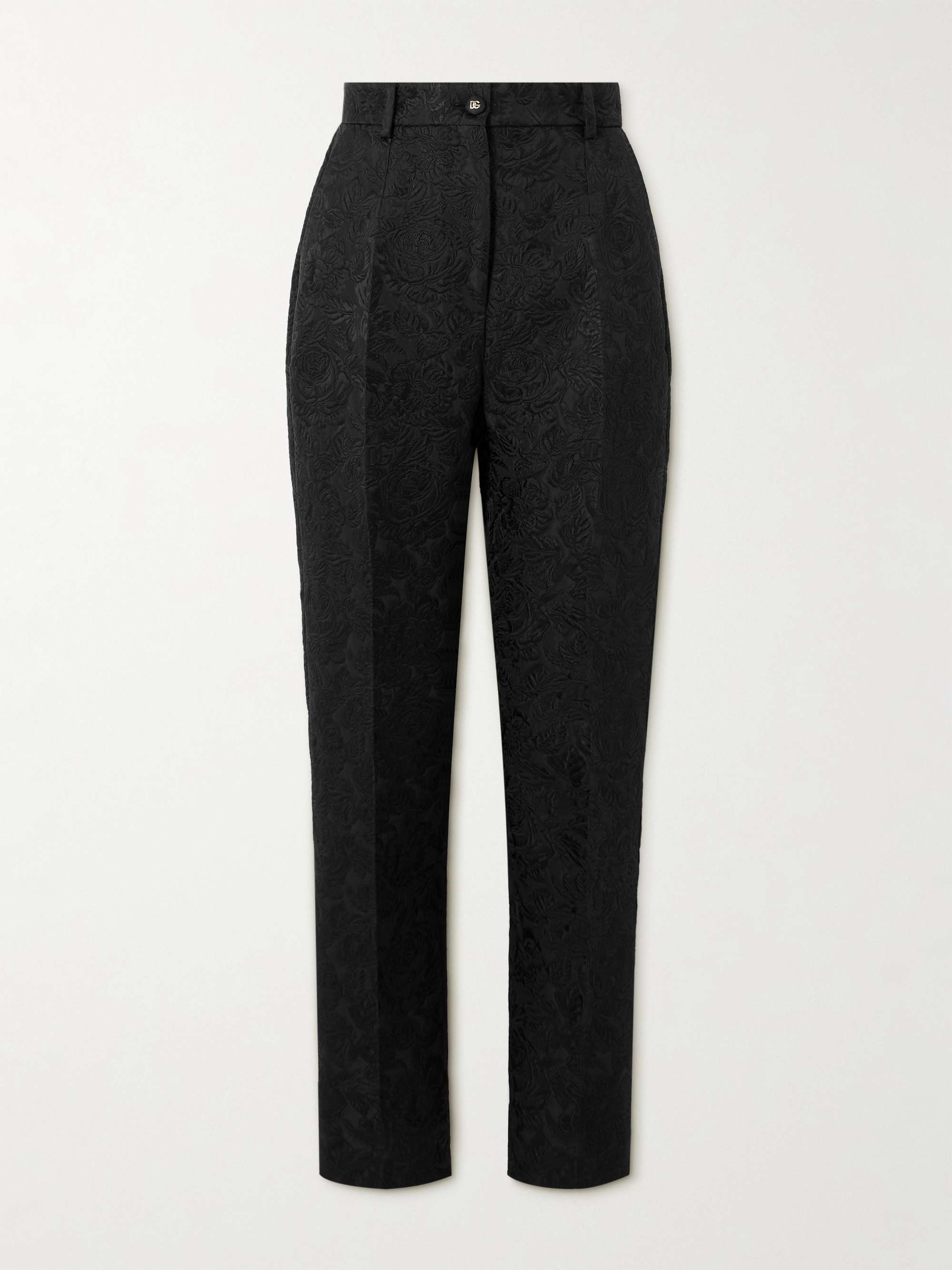Floral-jacquard matelassé slim-fit pants view