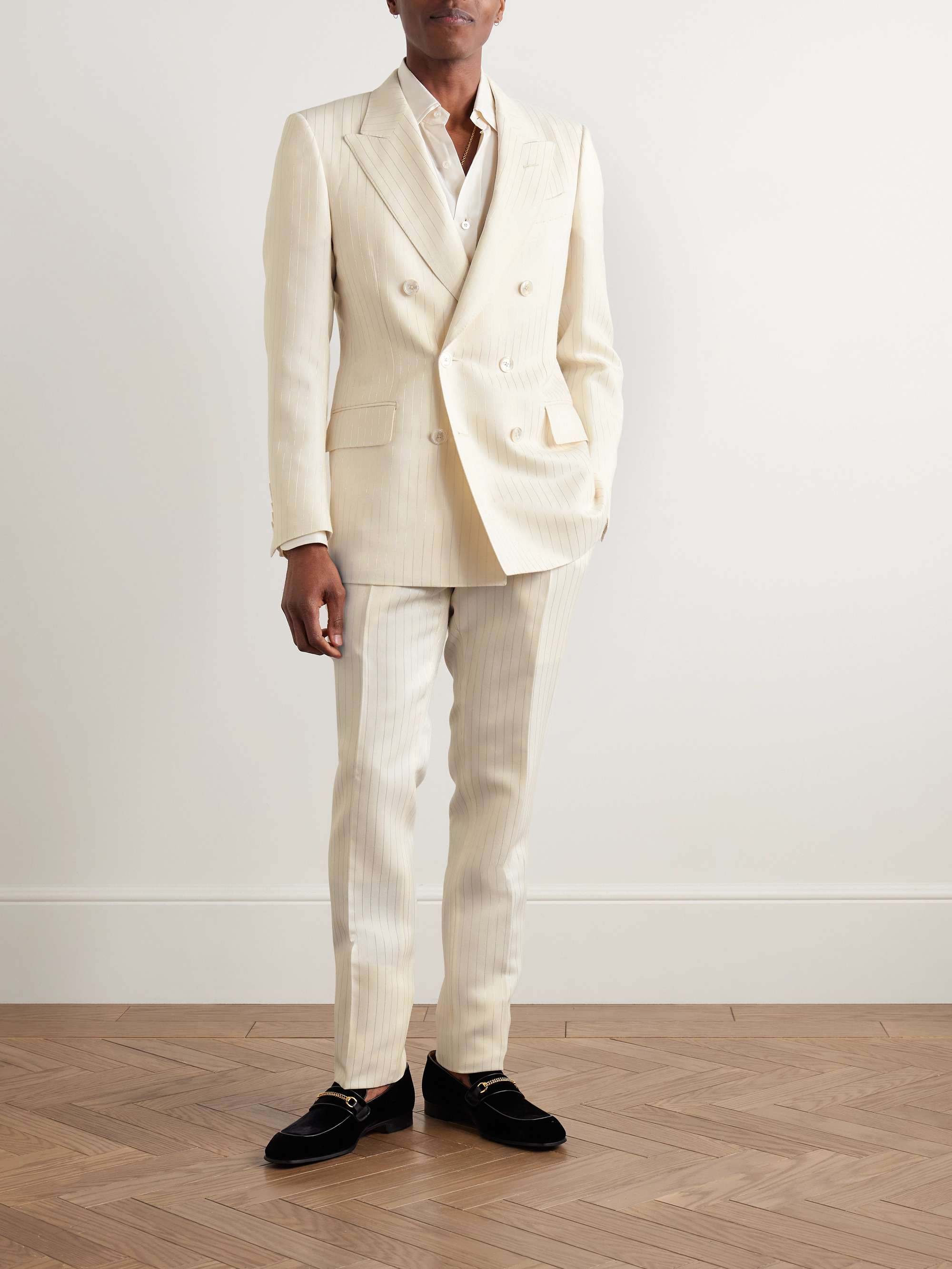 Dyllan Double-Breasted Metallic Striped Wool-Blend Suit Jacket view