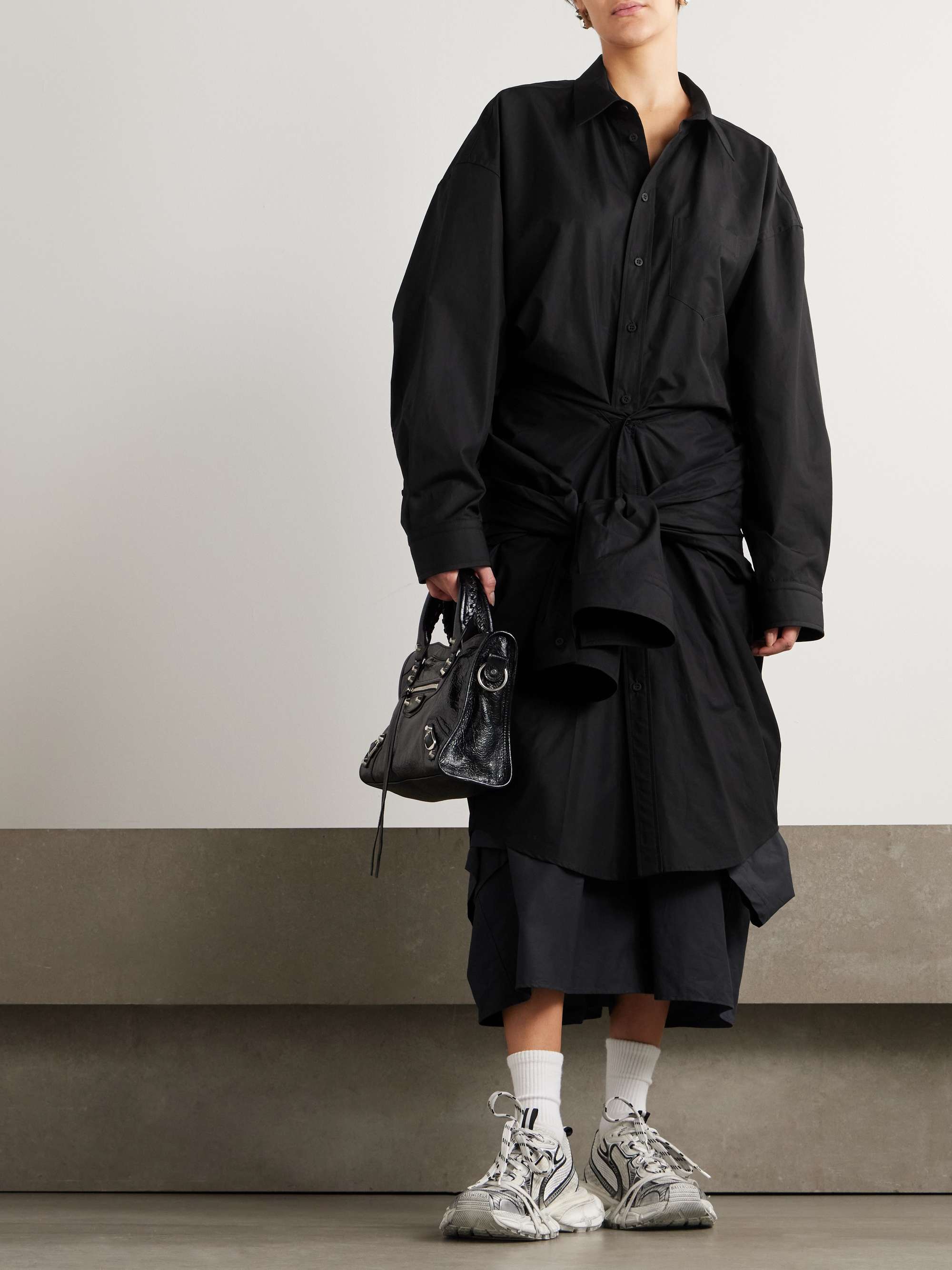 Oversized belted layered cotton-poplin midi shirt dress view