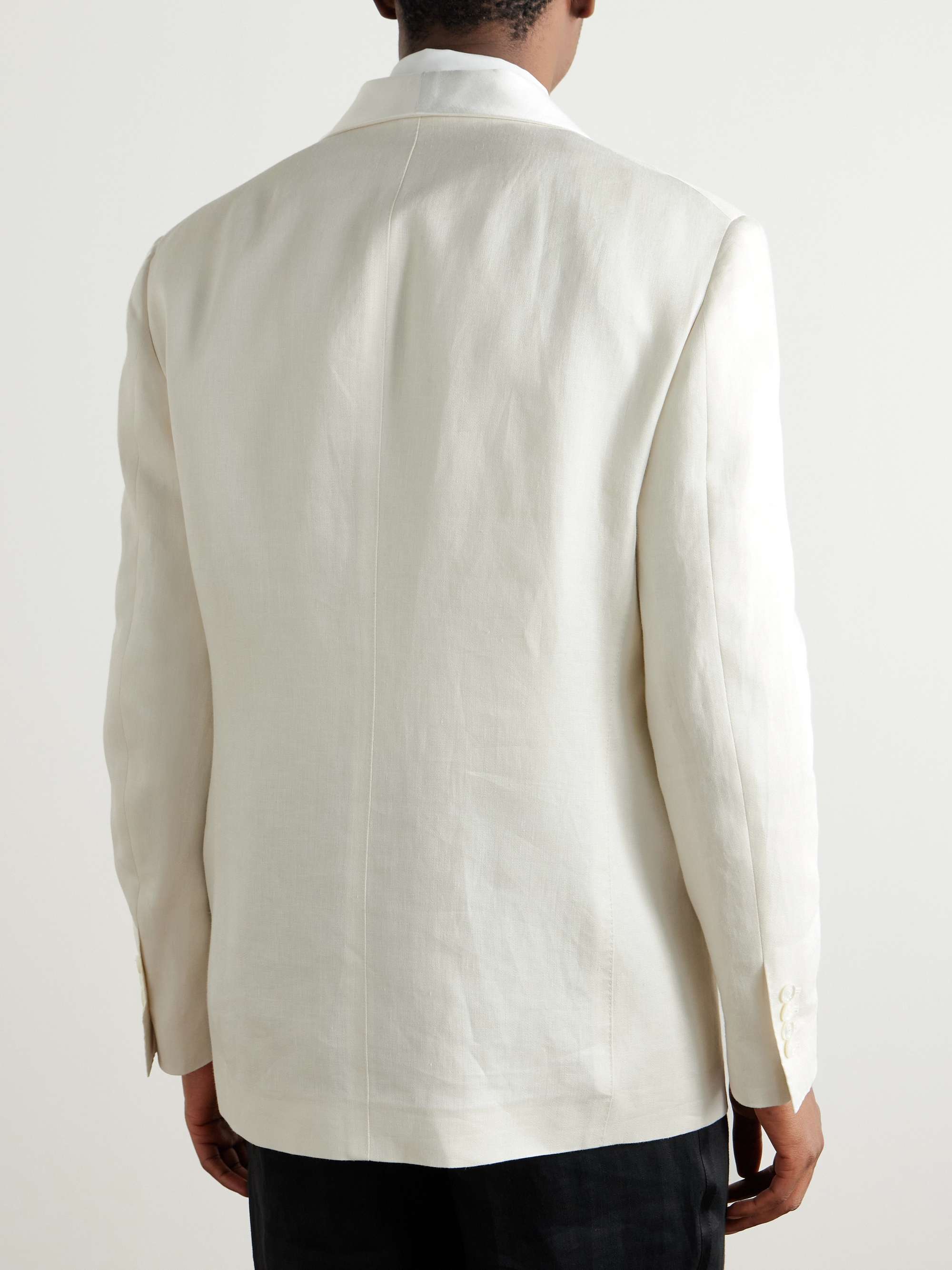 Shawl-Lapel Satin-Trimmed Linen Tuxedo Jacket view