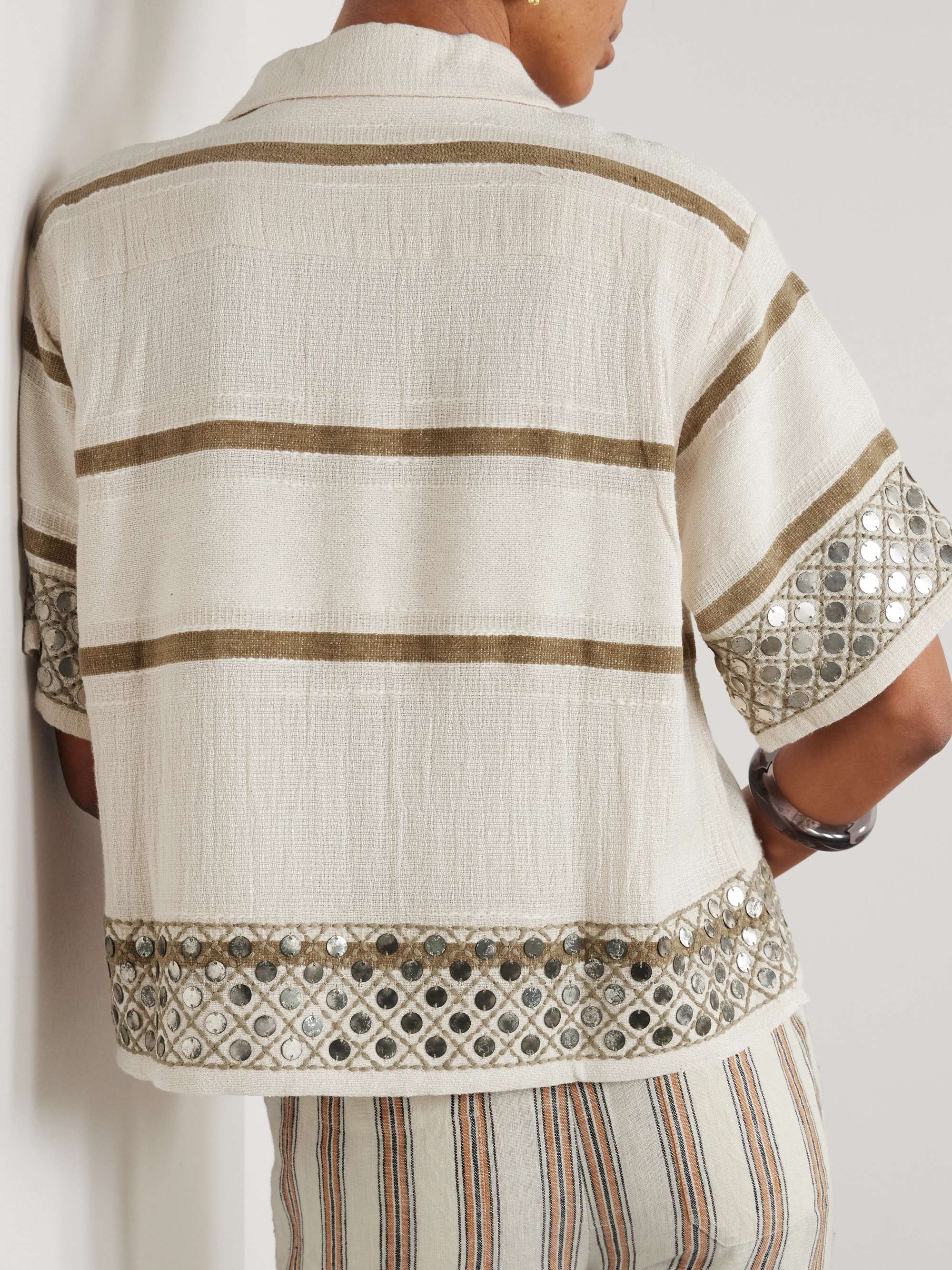 Stevie embellished striped cotton-blend gauze shirt view
