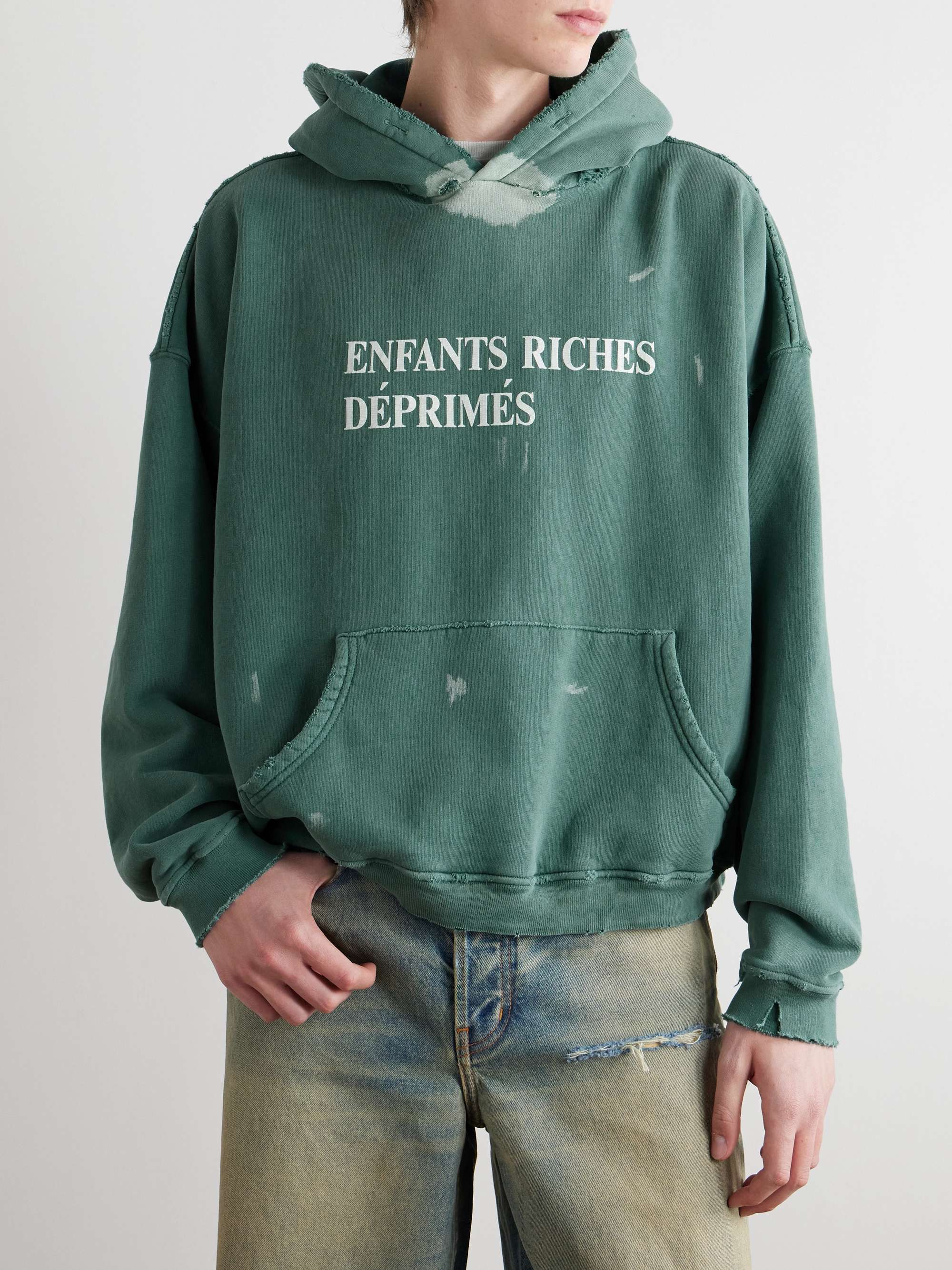 Logo-Print Distressed Cotton-Jersey Hoodie view