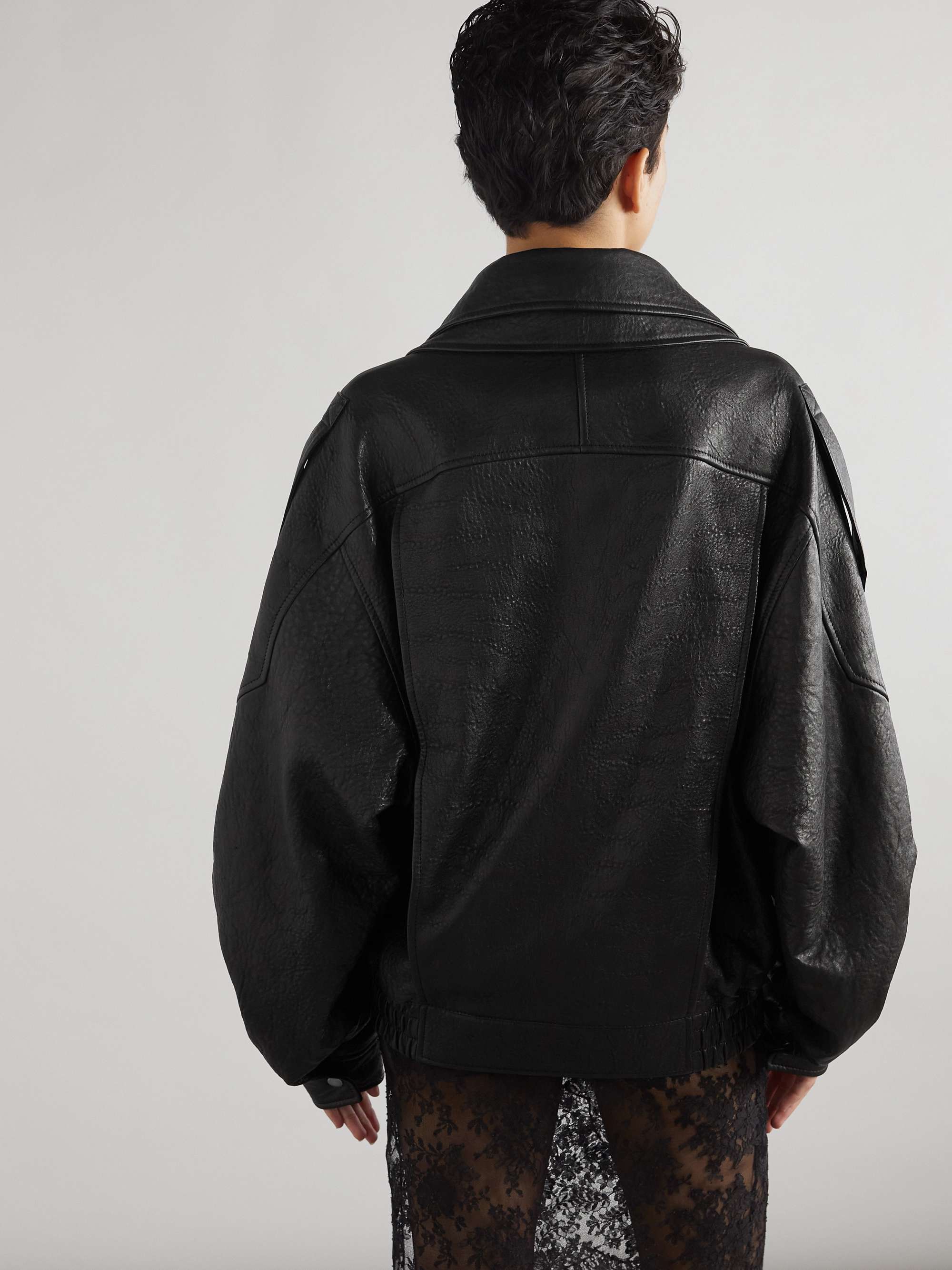 Oversized textured-leather jacket view