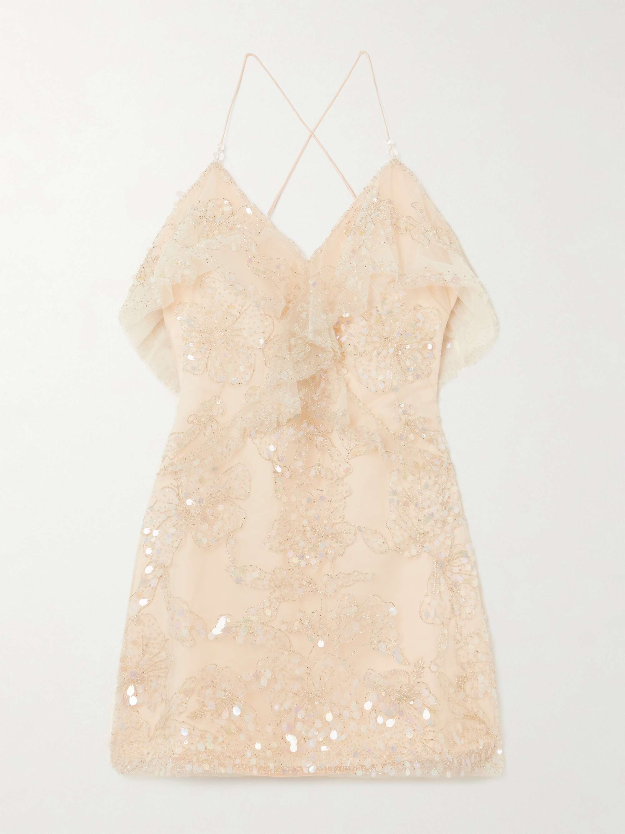 Iridescence ruffled beaded tulle mini dress view