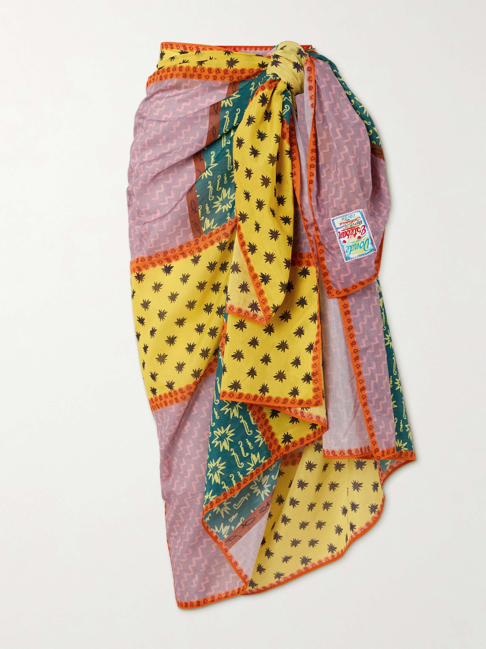 Estrellitas patchwork printed cotton and silk-blend pareo view