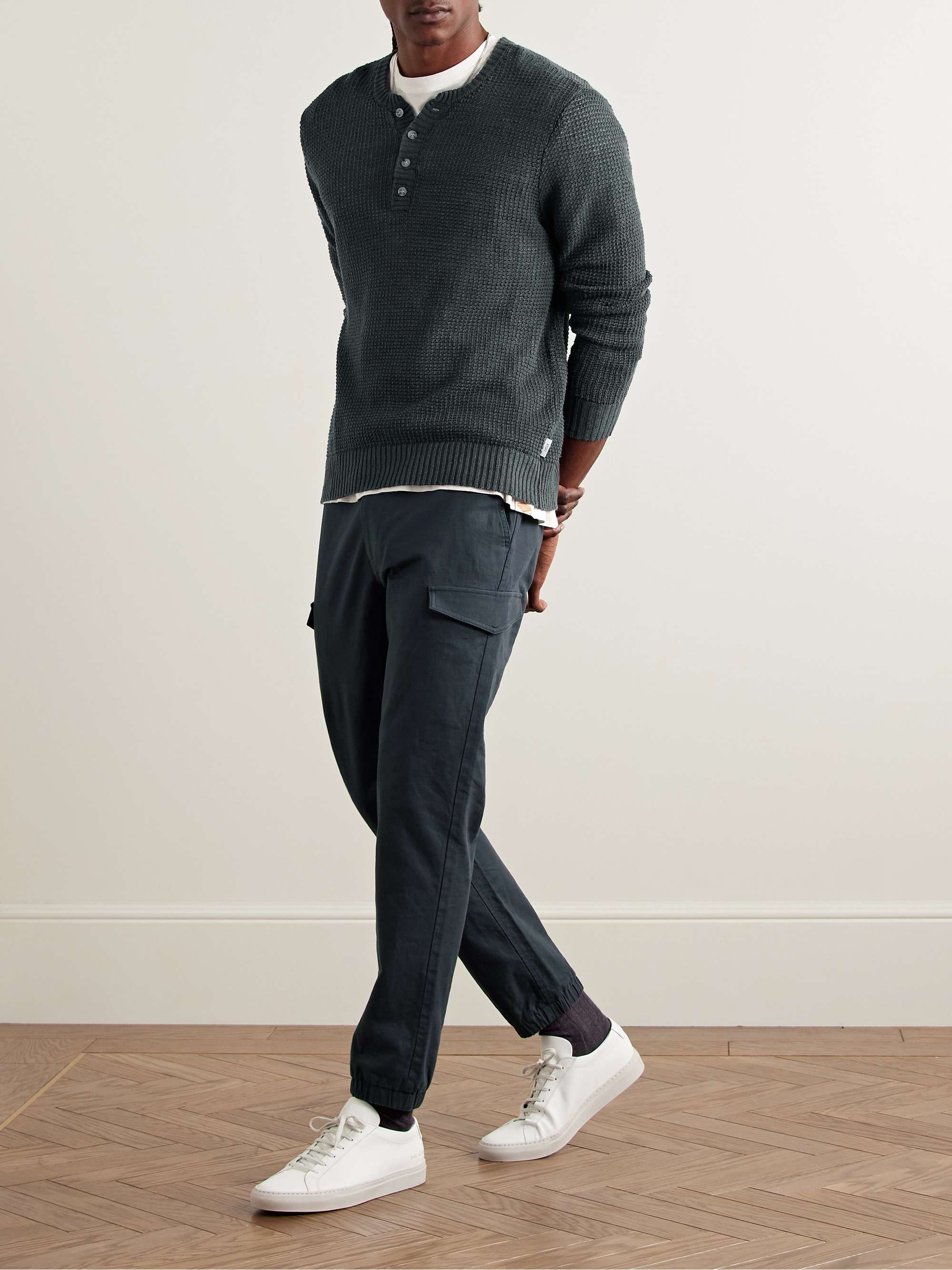 Waffle-Knit Linen Henley Sweater view