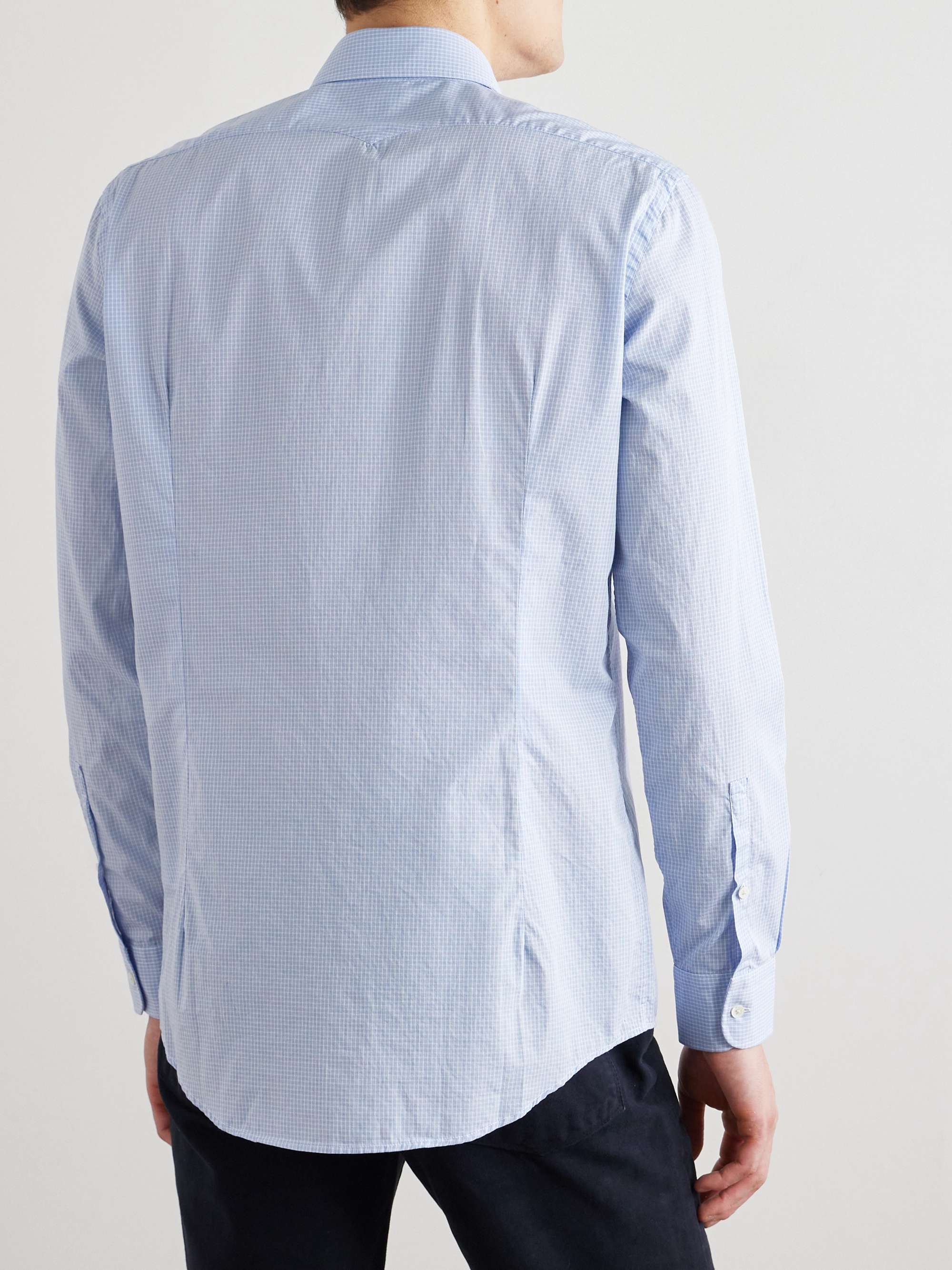 Genova Cutaway-Collar Checked Cotton-Poplin Shirt view