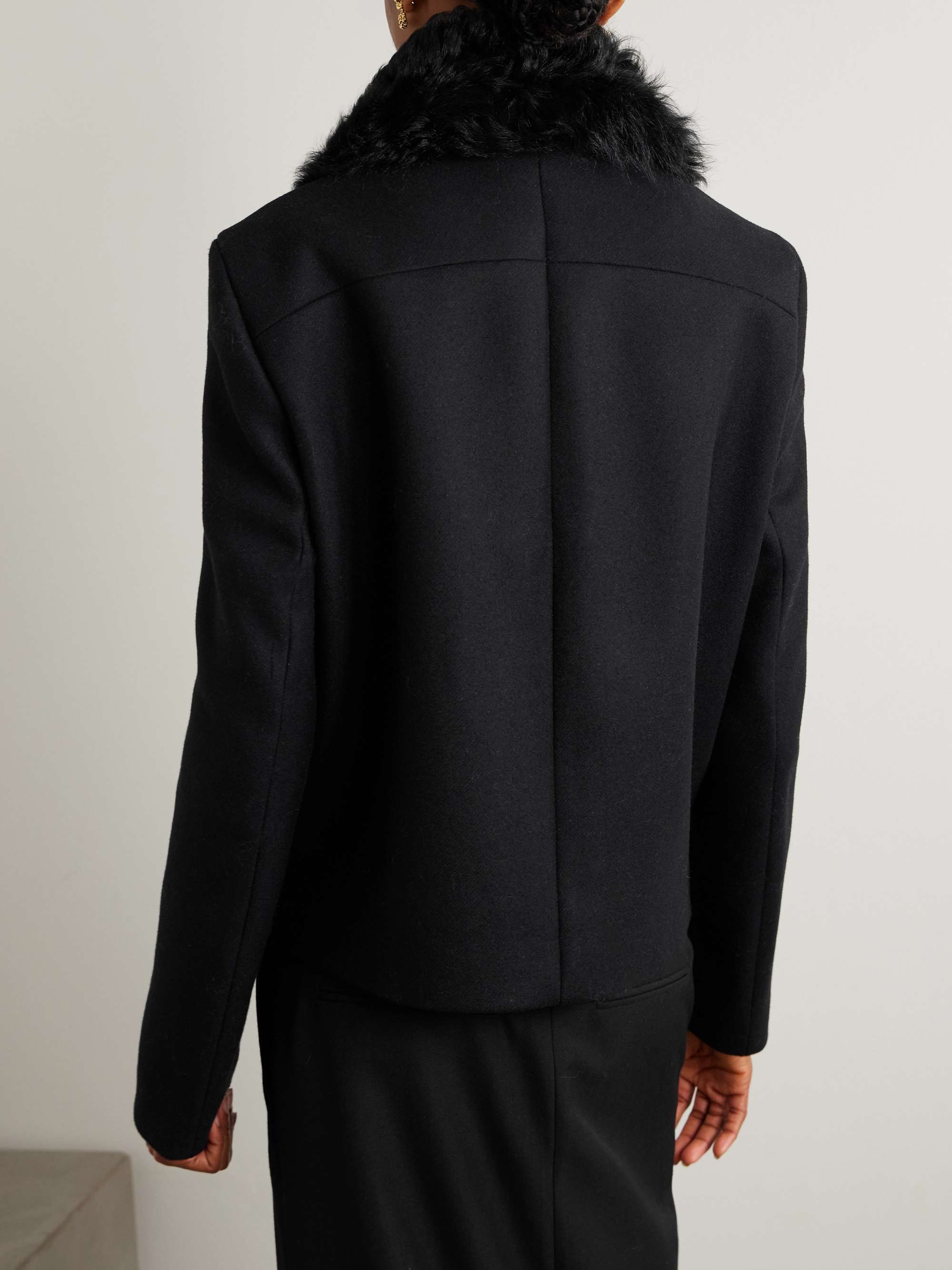 Shearling-trimmed recycled wool-blend jacket view
