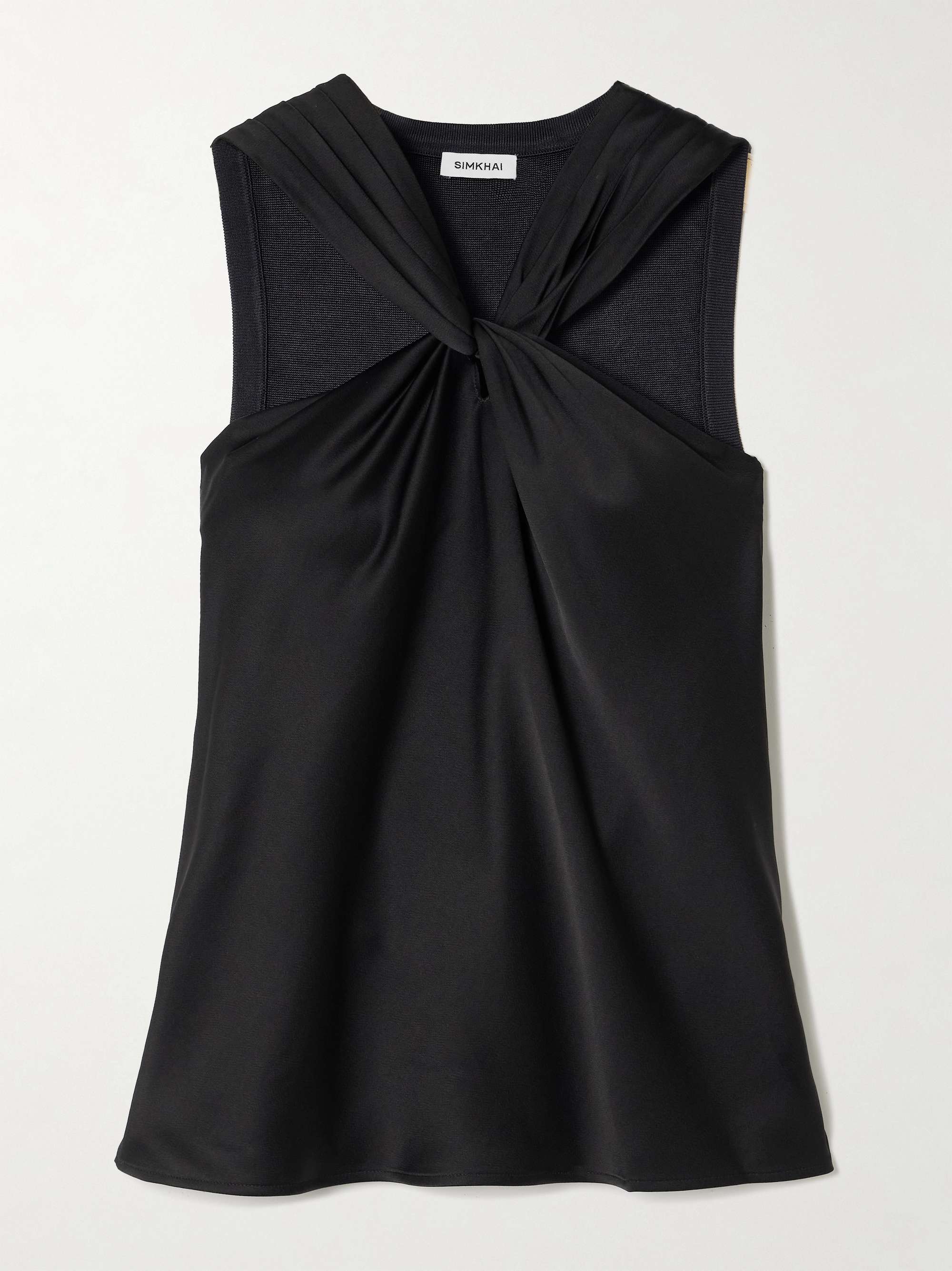 Ria twist-front satin and ribbed-knit top view