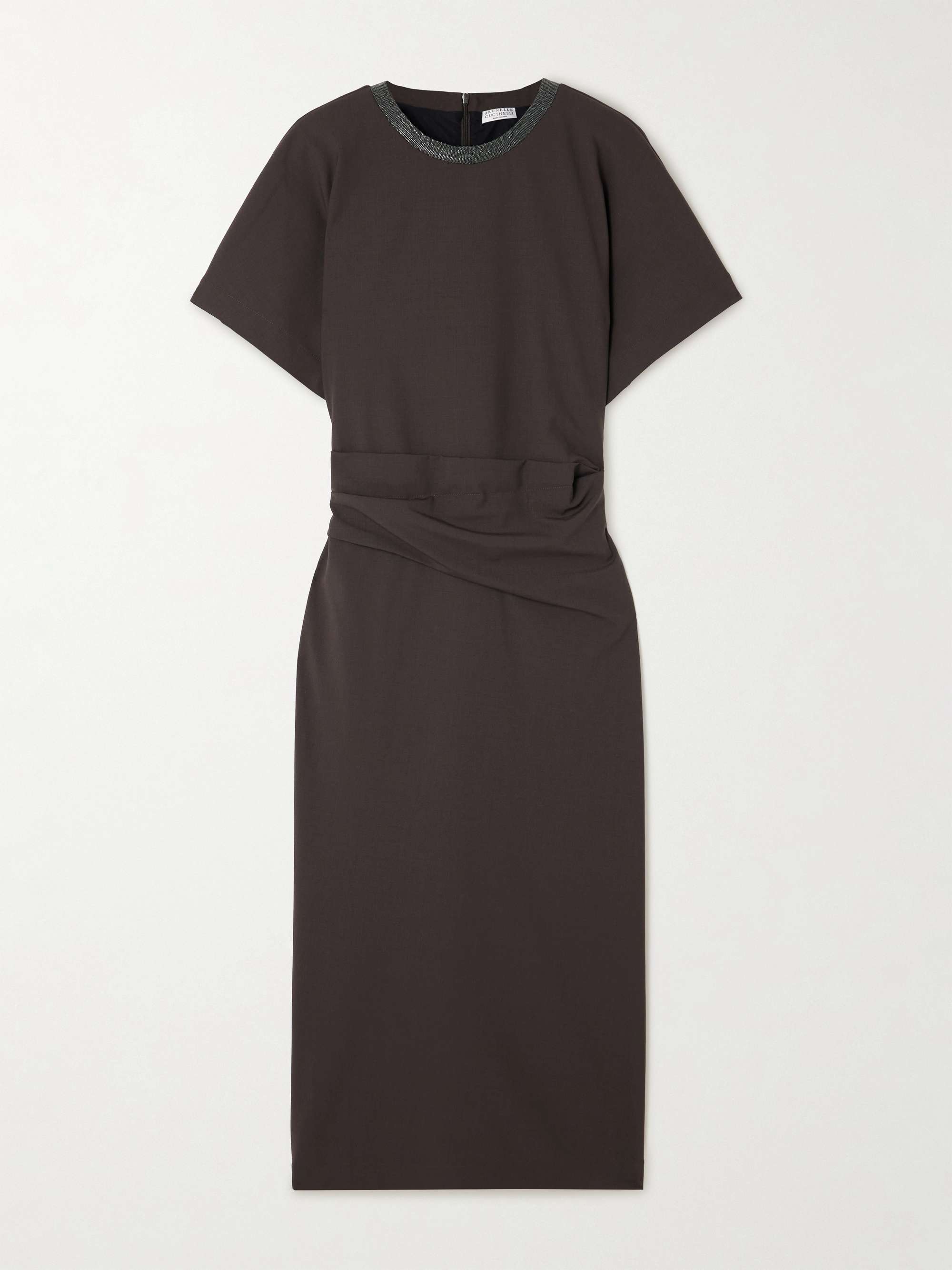 Embellished draped virgin wool-blend midi dress view