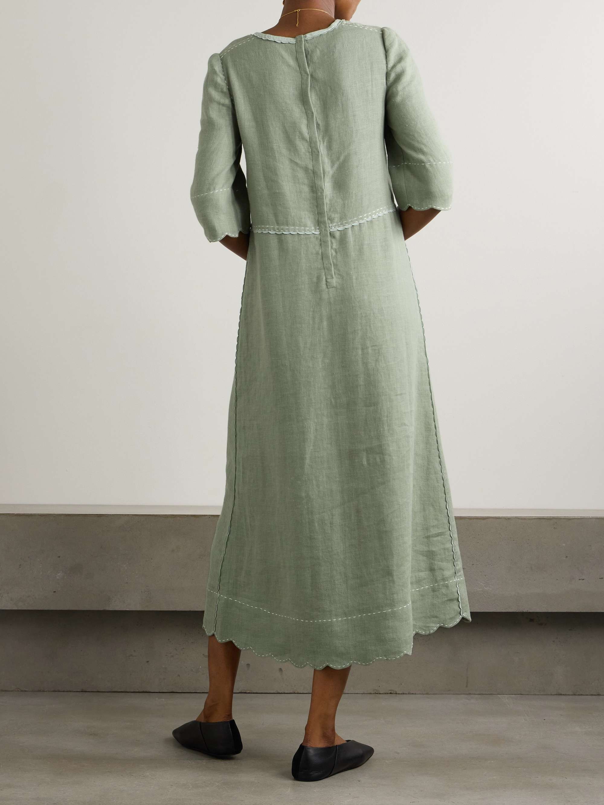 Sabrina scalloped broderie anglaise linen midi dress view