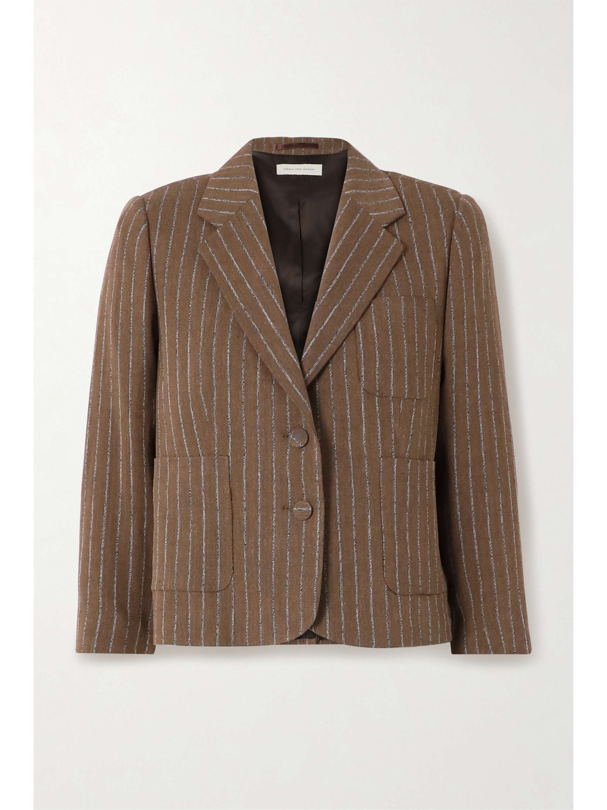 Cropped striped linen-blend blazer view