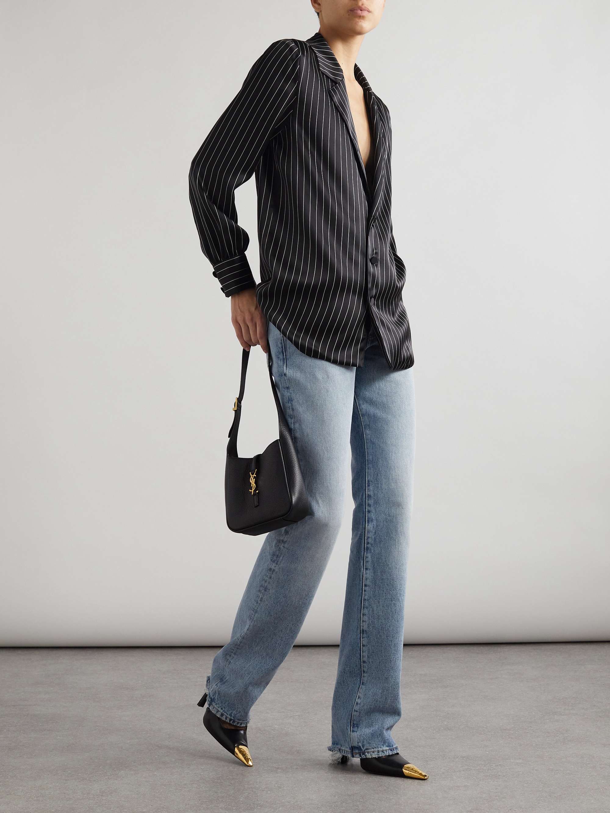 Striped silk-satin shirt view