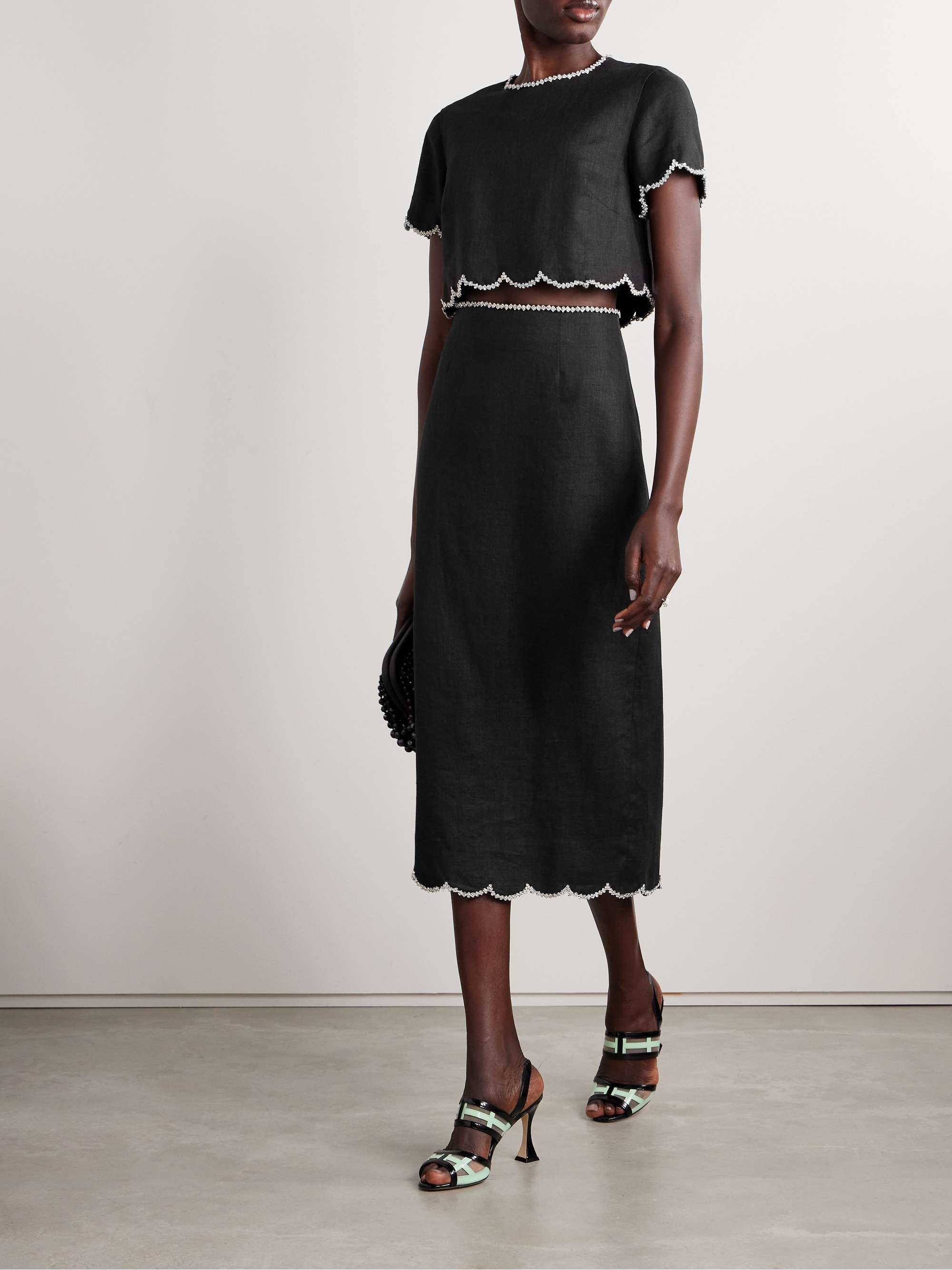 Crush cropped crystal-embellished linen top view